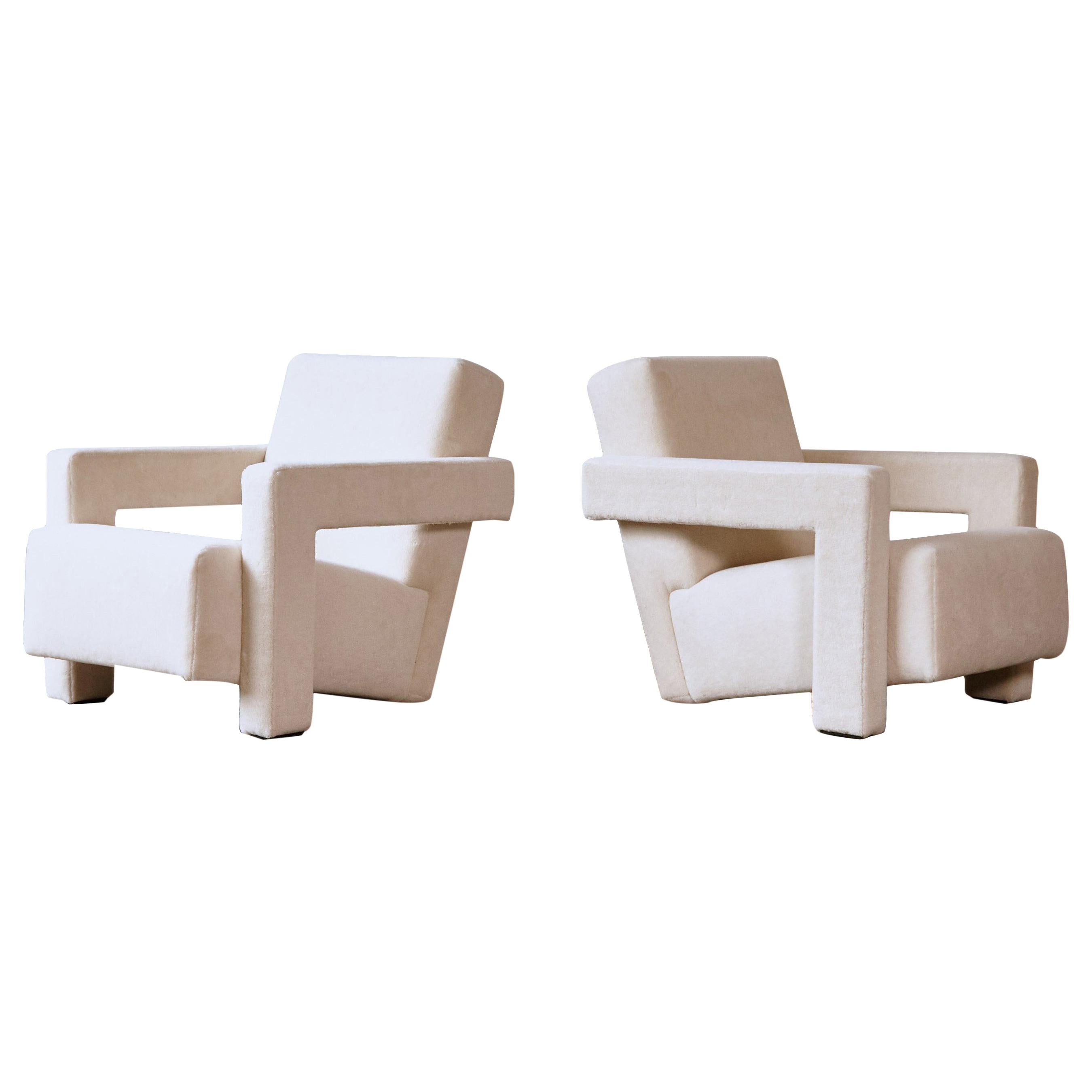 Gerrit Rietveld Utrecht Armchairs, Cassina, Newly Upholstered in Alpaca