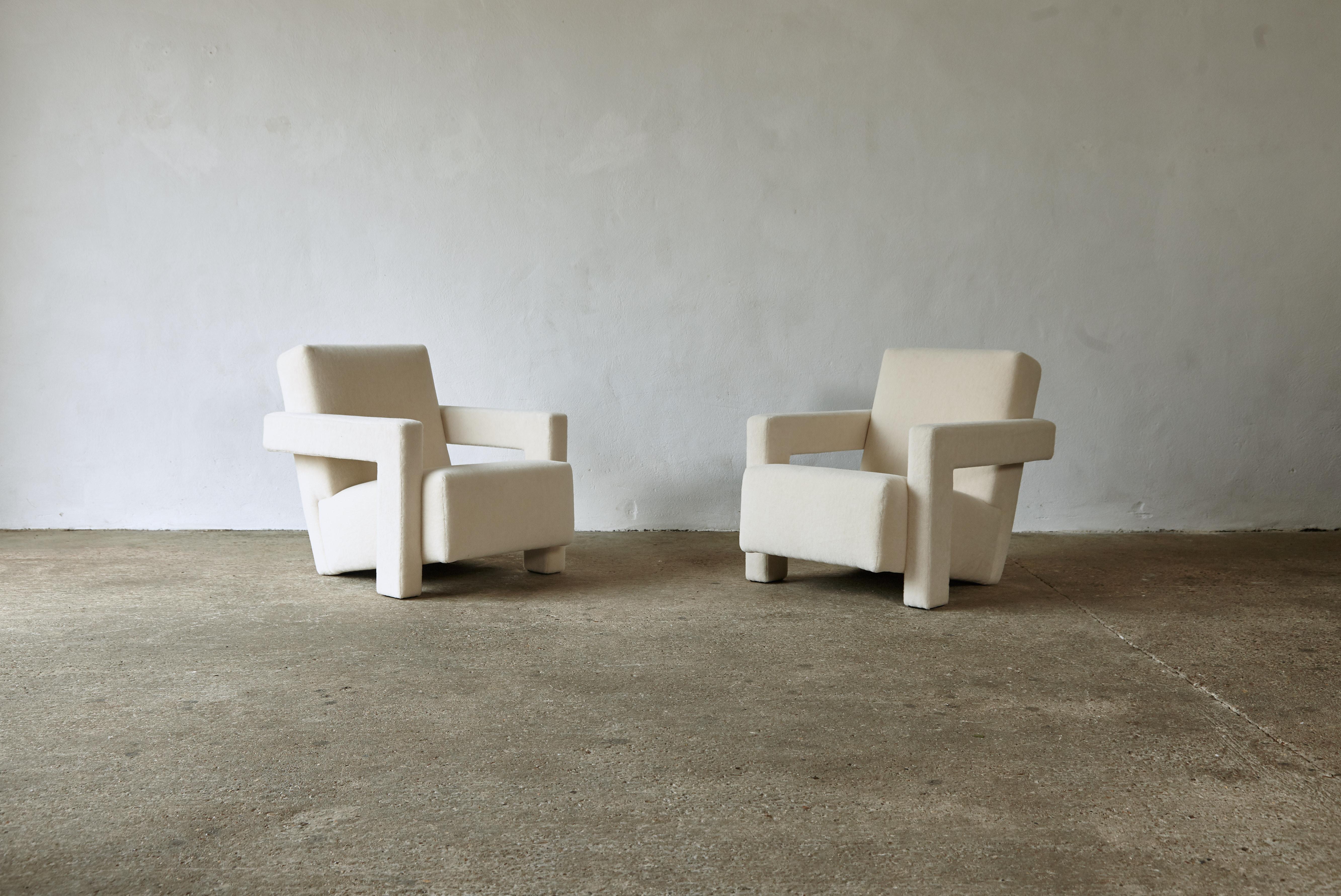 Dutch Gerrit Rietveld Utrecht Armchairs, Cassina, Newly Upholstered in Pure Alpaca