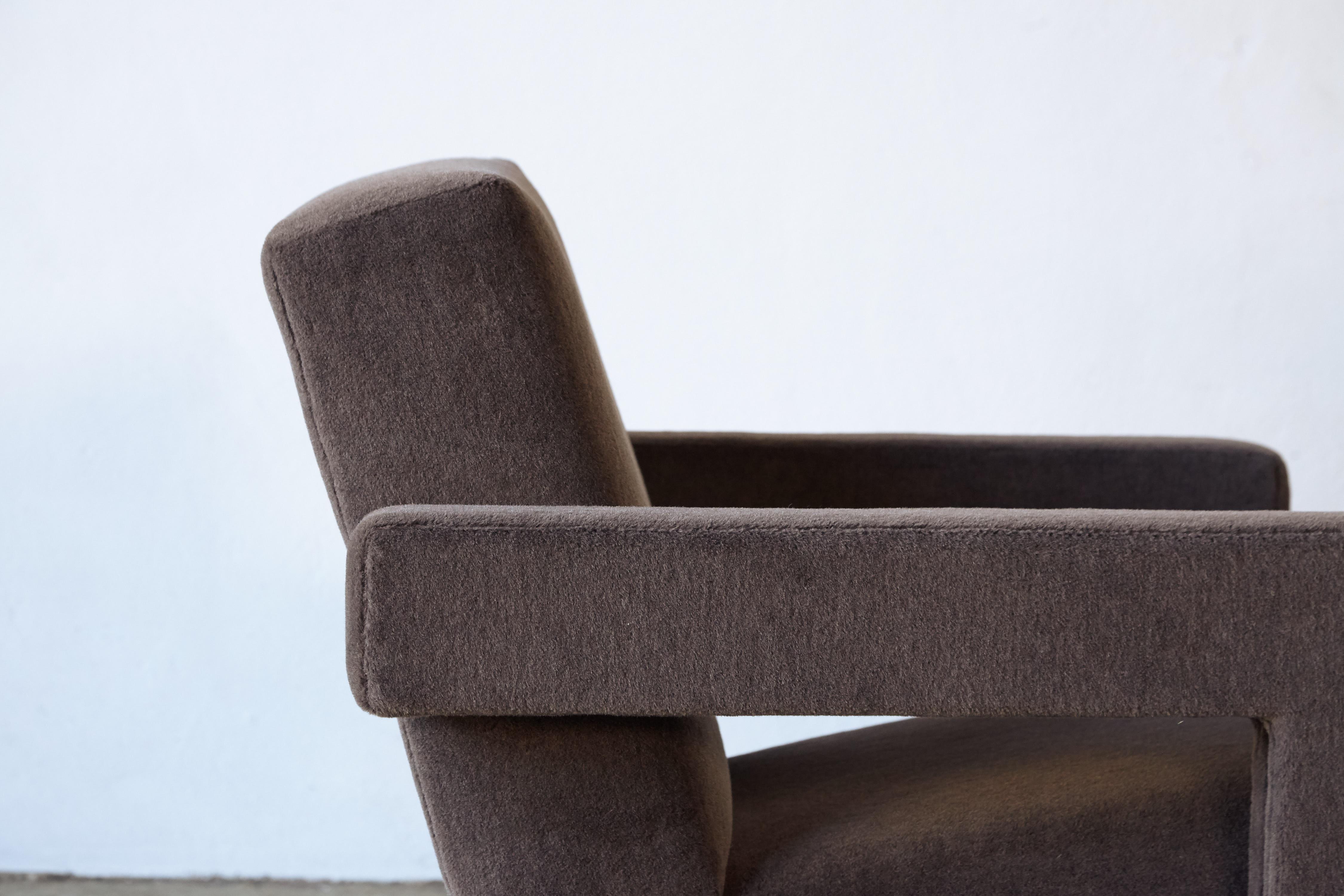 20th Century Gerrit Rietveld Utrecht Chairs, Cassina, Newly Upholstered in Pure Alpaca For Sale
