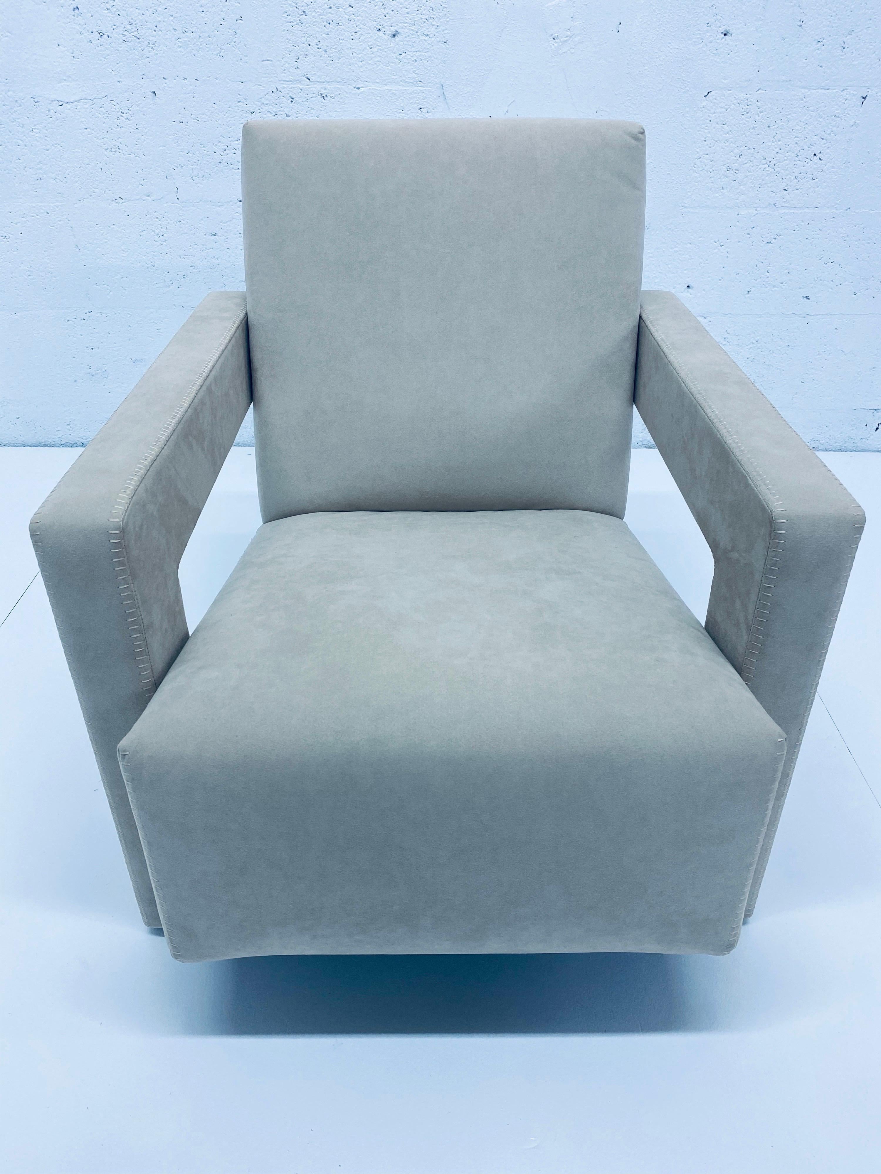 Utrecht lounge chair in off-white, light grey suede leather by Gerrit Rietveld for Cassina.