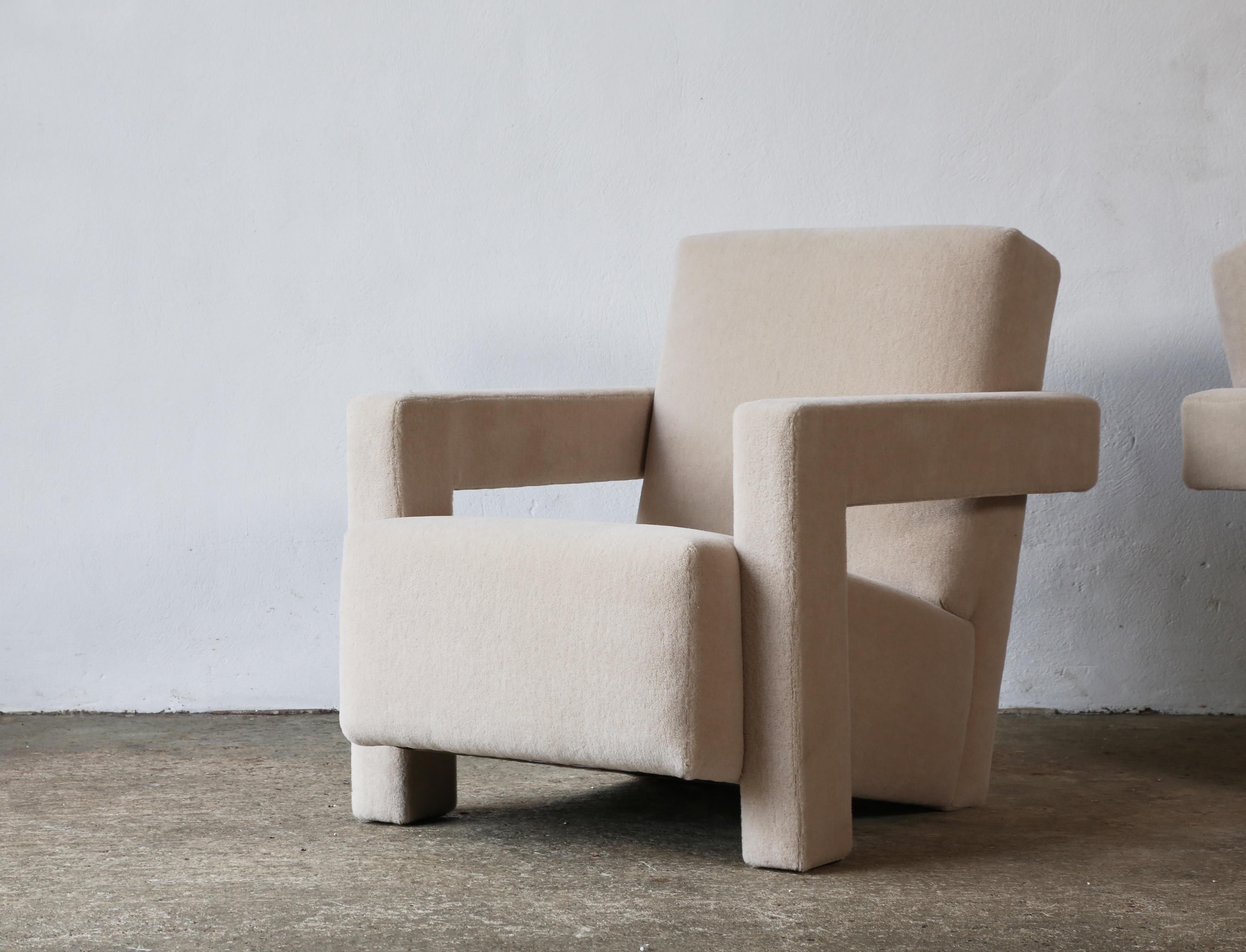 Dutch Gerrit Rietveld XL Utrecht Chairs, Cassina, Newly Upholstered in Pure Alpaca For Sale