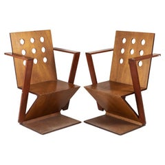 Gerrit Rietveld Zig-Zag-Stil Paar Holzsessel ca. 1960/70