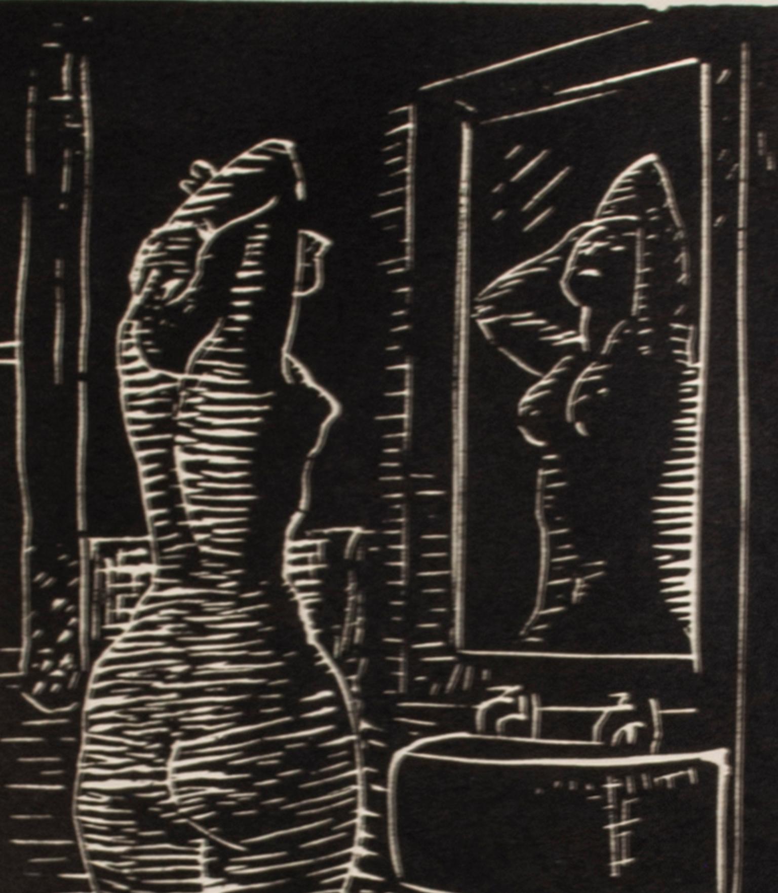 „Figur“, Aktporträt im Linoleum-Schliff, signiert in Bild von Gerrit Sinclair (Amerikanischer Realismus), Print, von Gerrit  Van Sinclair