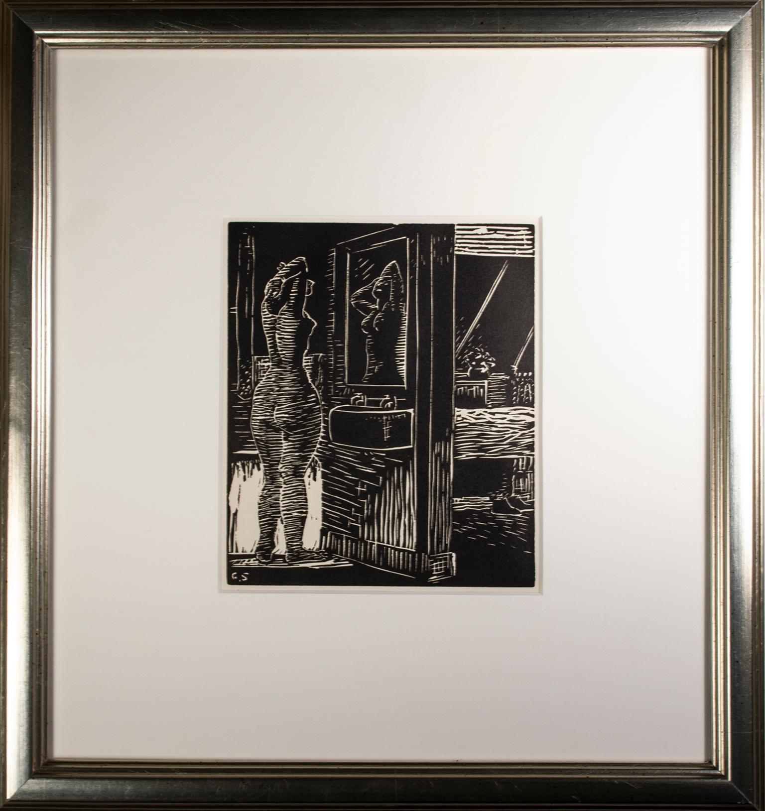 „Figur“, Aktporträt im Linoleum-Schliff, signiert in Bild von Gerrit Sinclair im Angebot 1