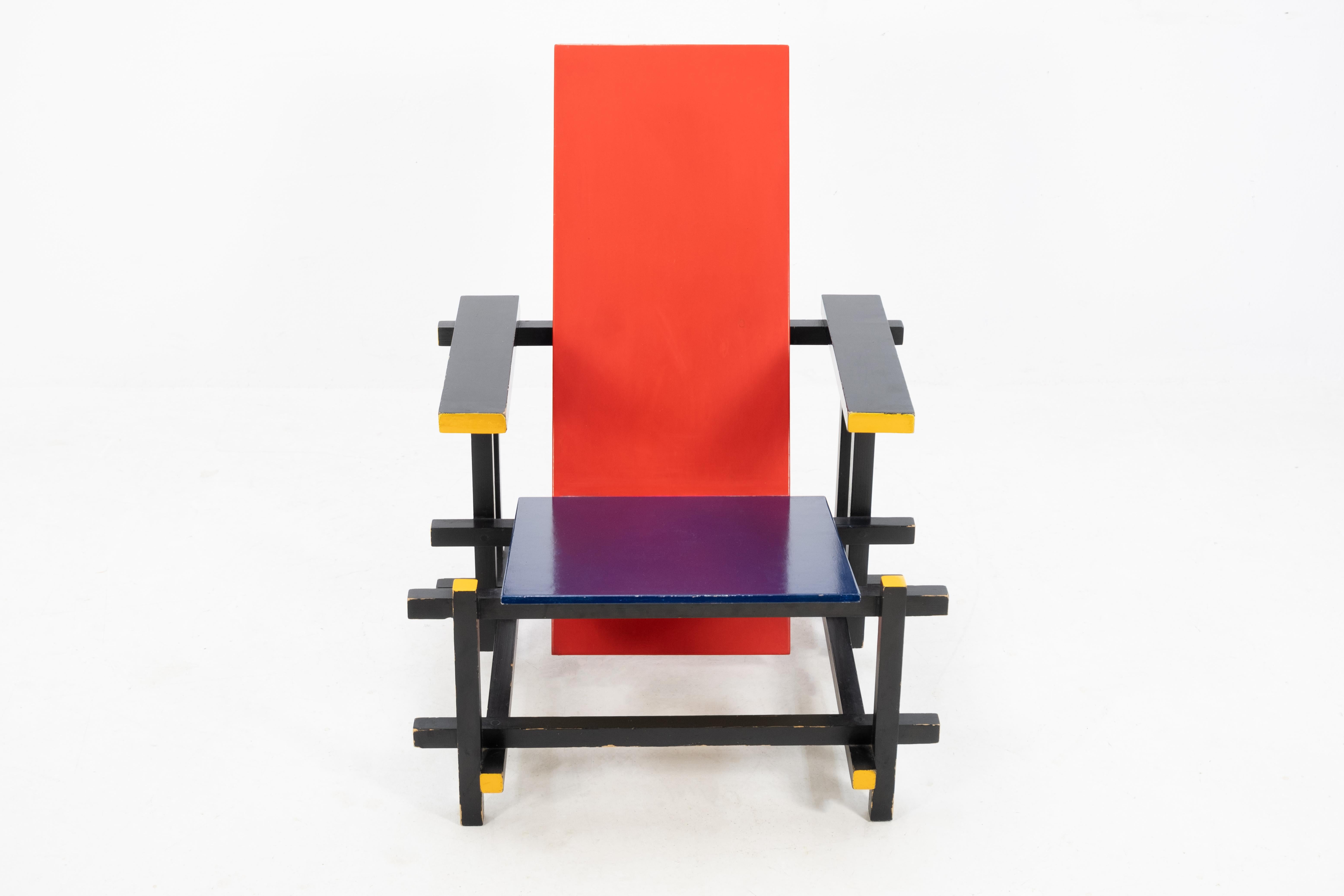 red and blue armchair