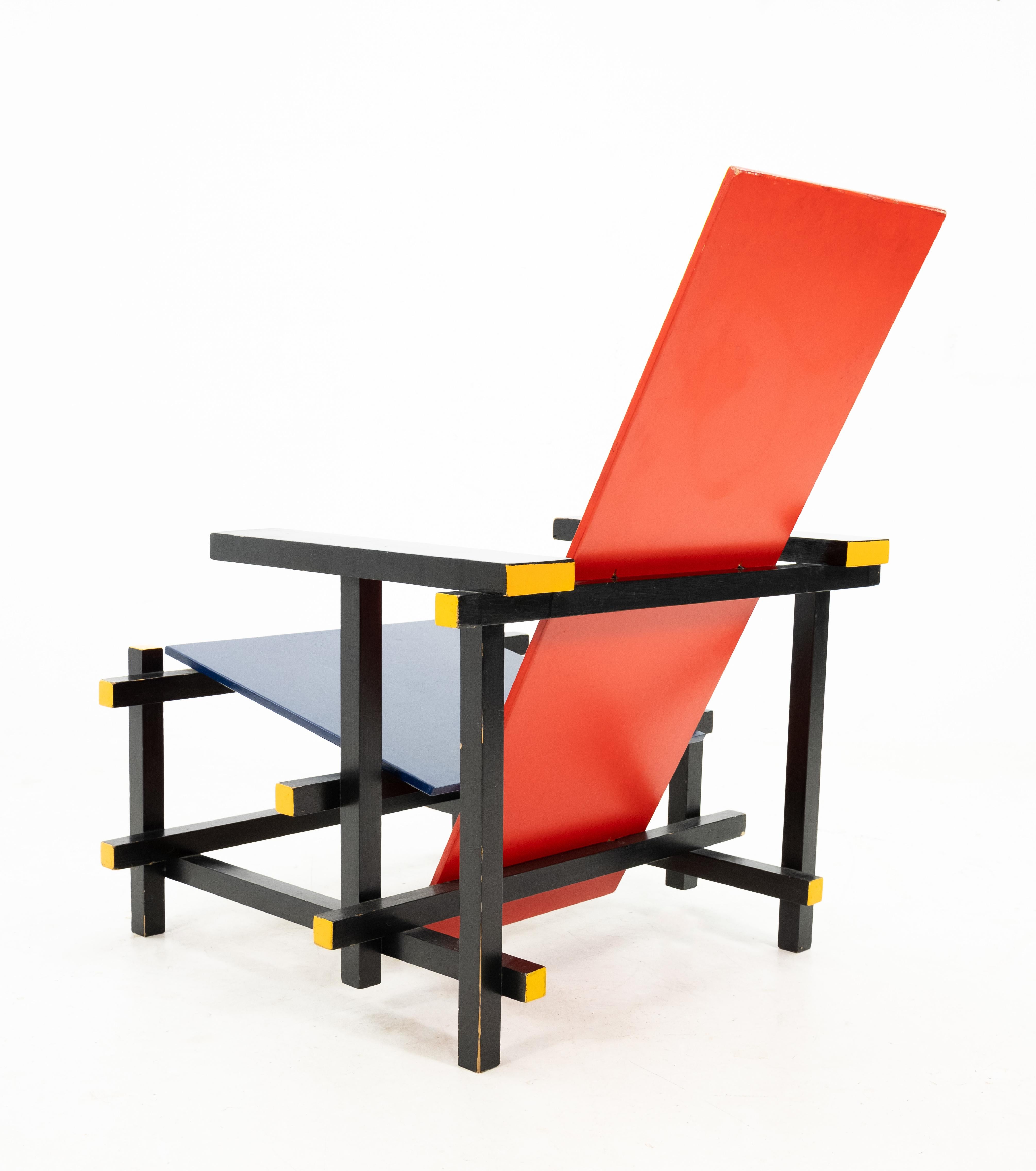 Late 20th Century Gerrit T Rietveld style Red and Blue Armchair