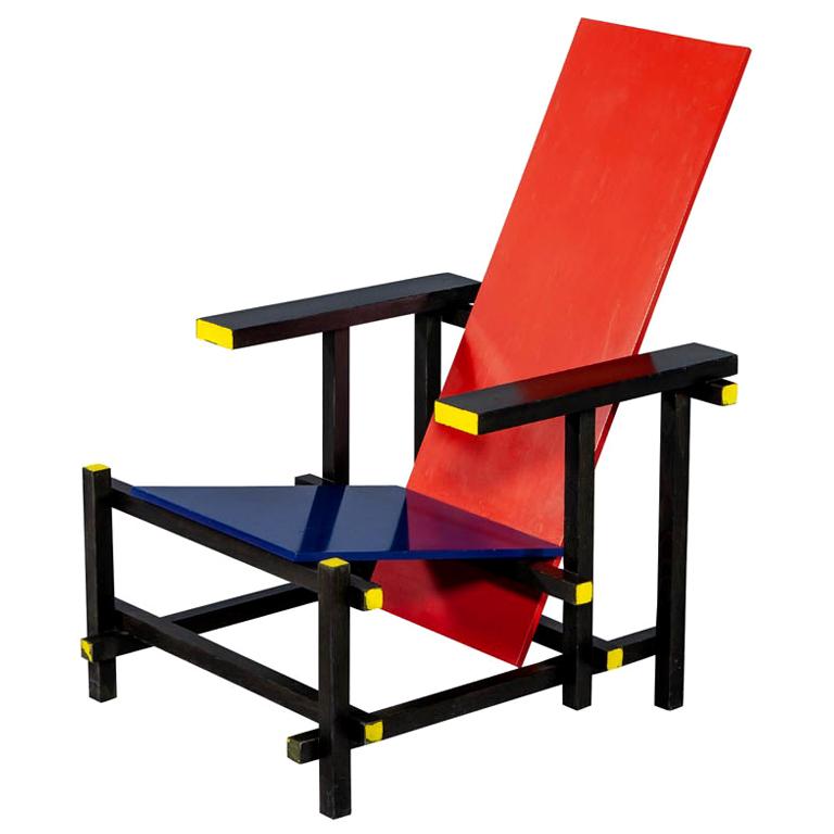 Gerrit Thomas Rietveld De Stijl Armchair Red and Blue by Cassina