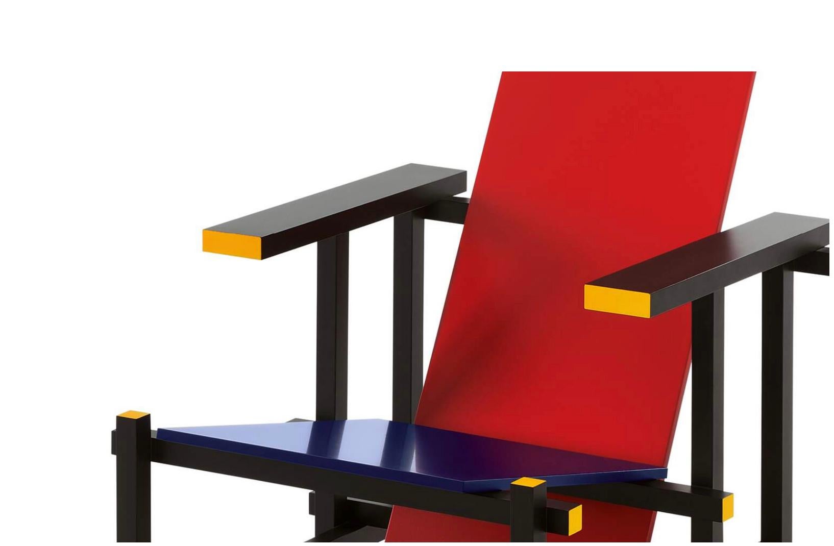 Beech Gerrit Thomas Rietveld Red And Blue Armchair For Cassina For Sale