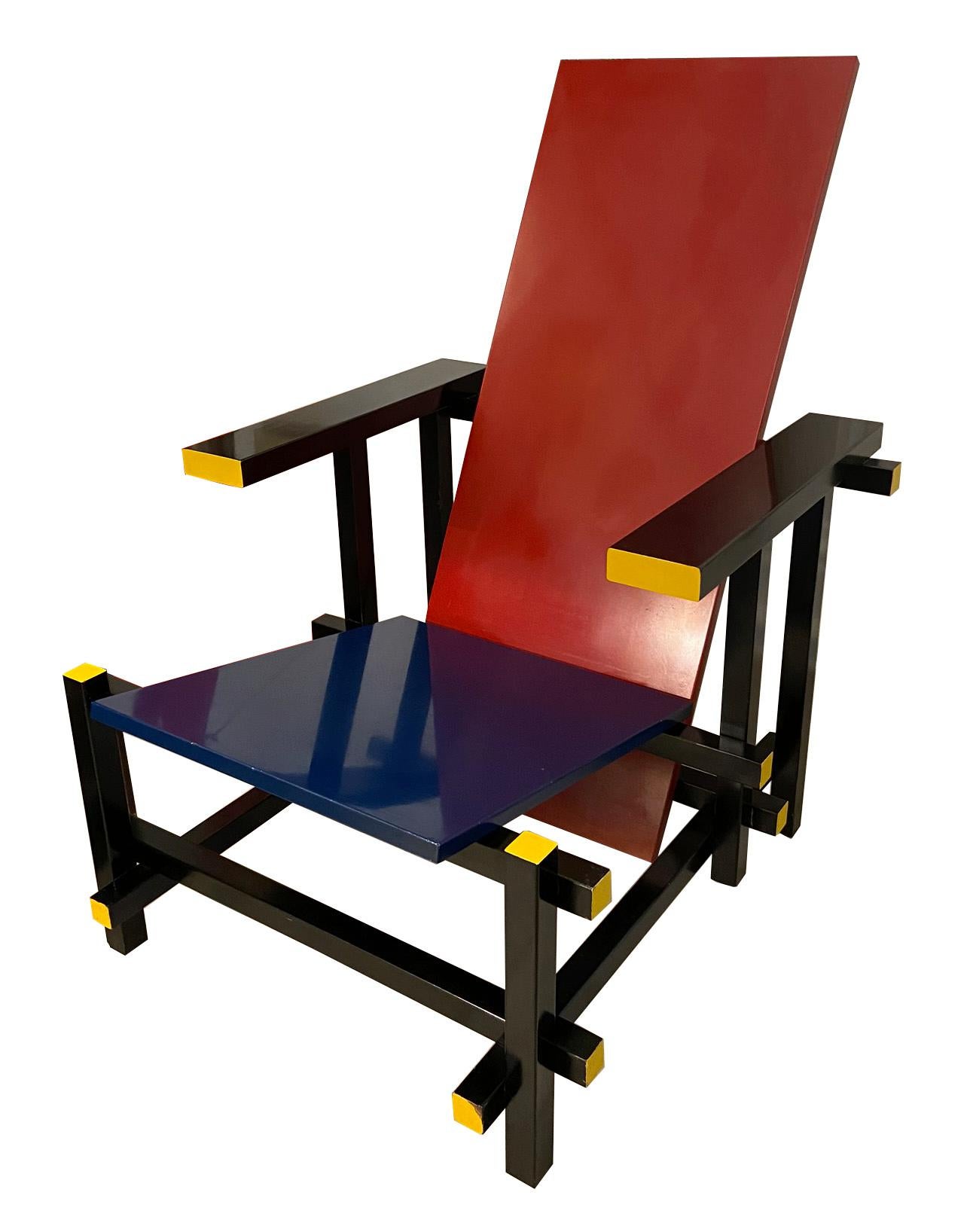 Design iconic chair of all design chairs, this rare and worldwide famous so called red blue chair designed by one of the most important architects and designers Holland has ever known. This chair was originally designed in 1923 but was produced and