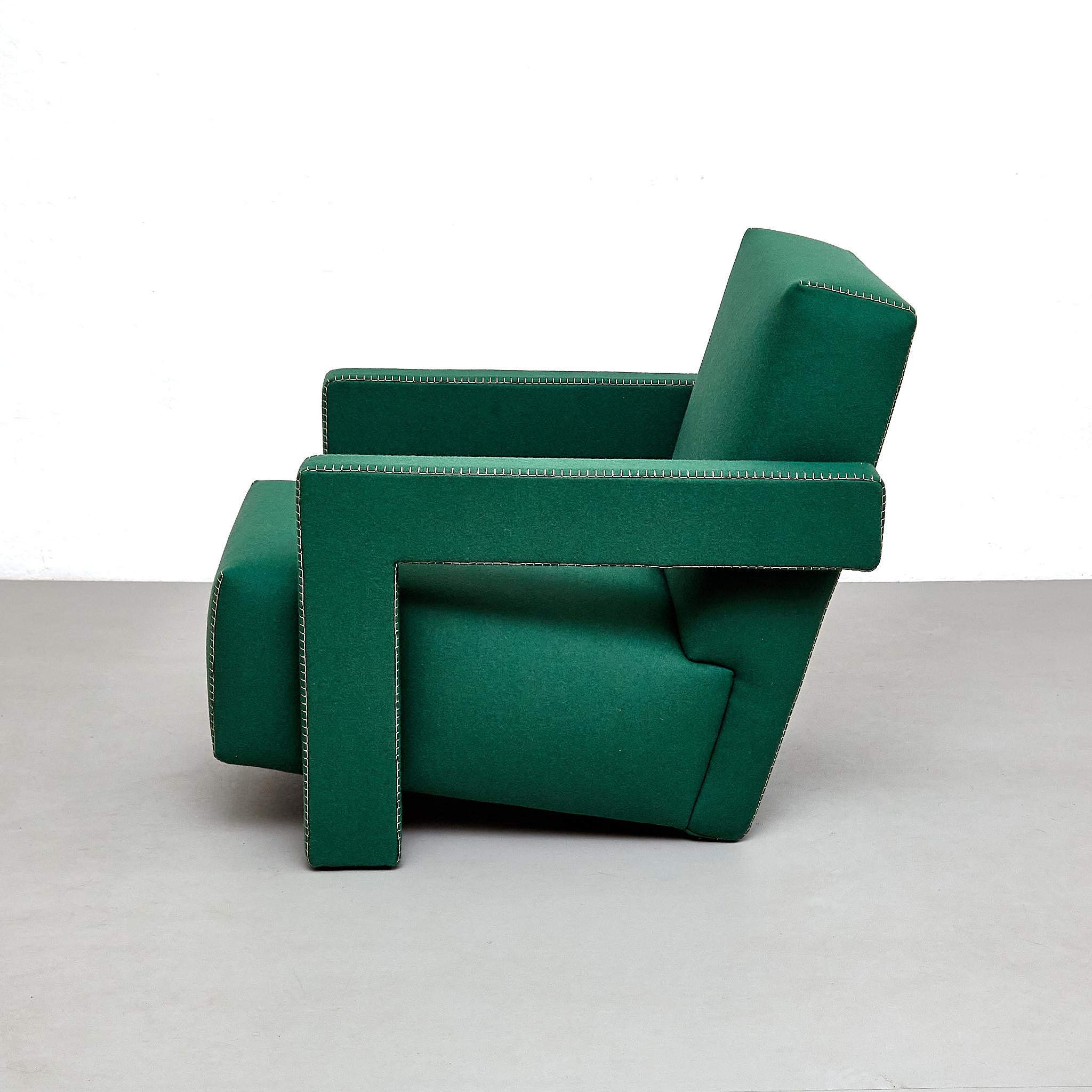 Armchair designed by Gerrit Thomas Rietveld in 1935. Relaunched in 2015.

Manufactured by Cassina in Italy.

Materials:
Fabric
 
Dimensions:
D 85 cm x W 64 cm x H 60 cm (SH 37 cm)

Gerrit T. Rietveld came up with the design for the Utrecht