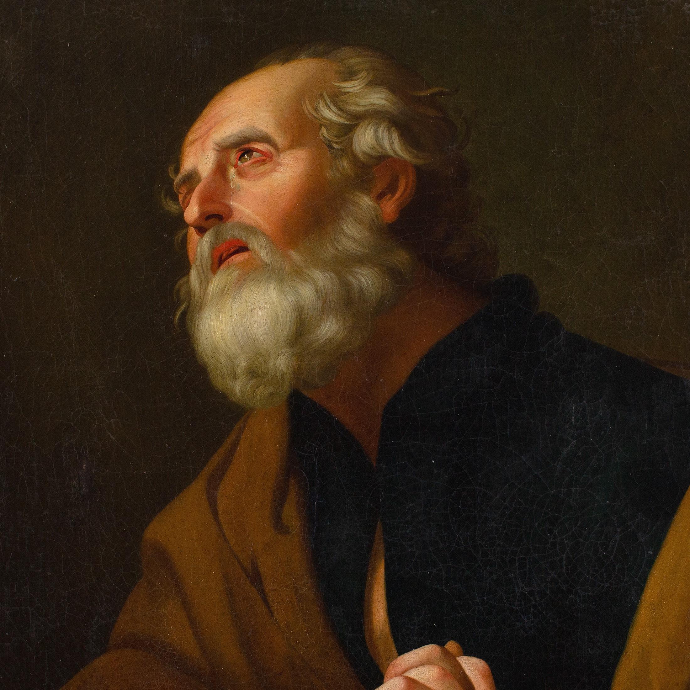 This skilfully rendered mid-18th-century Swedish oil painting depicts the biblical figure of Saint Peter in penitence.

“Regrets, I've had a few”, explained Frank Sinatra, and indeed so did Saint Peter. Upon the arrest of Jesus, Peter was questioned