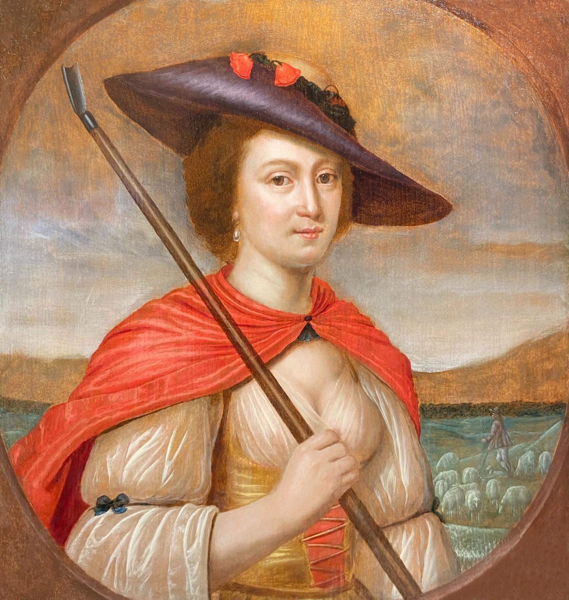 Porträt einer Dame als Hirte – Painting von Gerrit van Honthorst