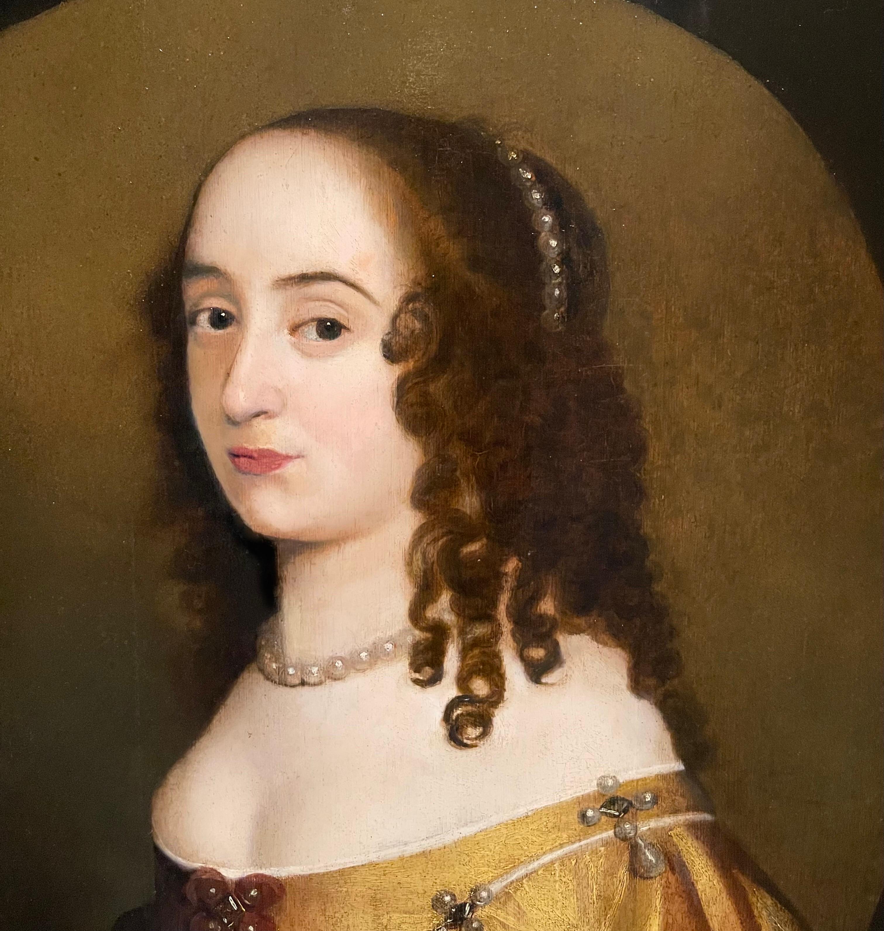 Porträt einer Prinzessin aus dem 17. Jahrhundert, vermutlich Sophia Van De Palts, aus dem Studio von Gerrit Van Honthorst 

Unser Gemälde ist ein sehr schönes und typisches Beispiel für Prinzen- und Prinzessinnenporträts von Van Honthorst, ähnliche