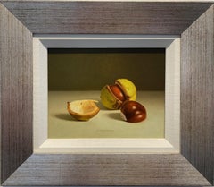Kastanjes 2 Chestnut Still Life Oil Painting on Panel Dutch Realism In Stock 