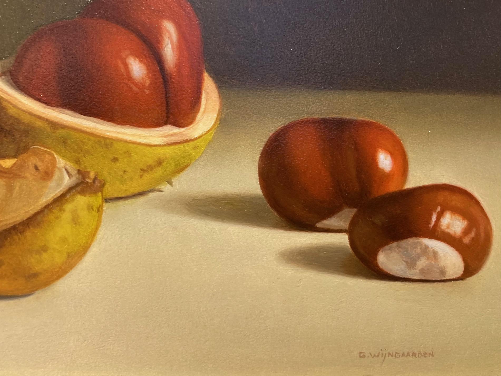 Kastanjes Castaño Bodegón Pintura al Óleo sobre Panel Realismo Holandés En Stock - Painting de Gerrit Wijngaarden