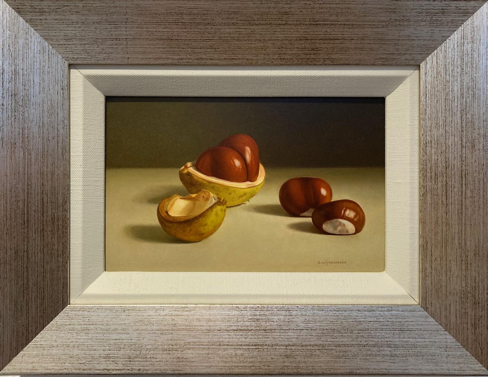 Kastanjes Chestnut Still Life Oil Painting on Panel Dutch Realism In Stock 