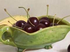 Kersen in Groene Test Kirschen in grüner Schale, Ölgemälde auf Tafel, auf Lager, auf Lager