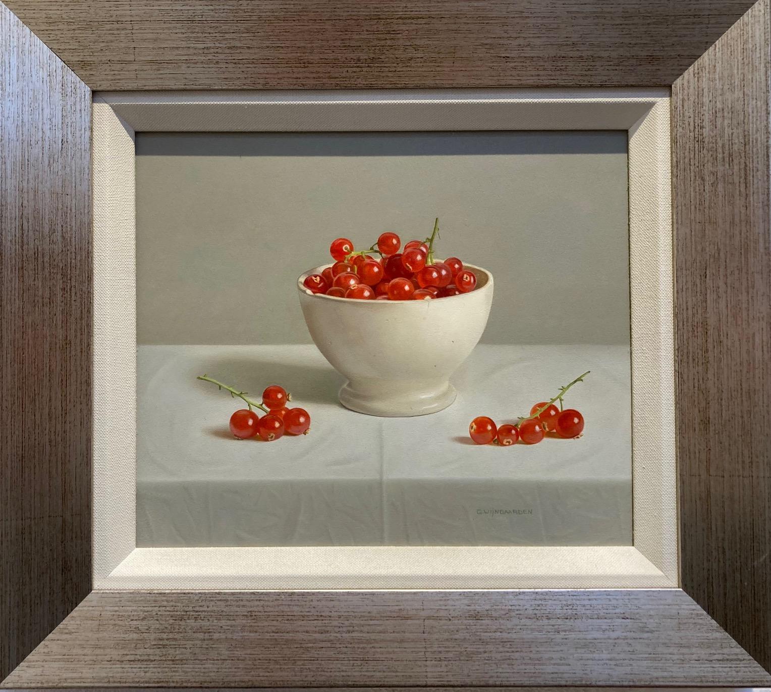 Gerrit Wijngaarden Figurative Painting - Rode Besjes in Kom Red Currants in Bowl Oil Painting  Panel Still Life In Stock