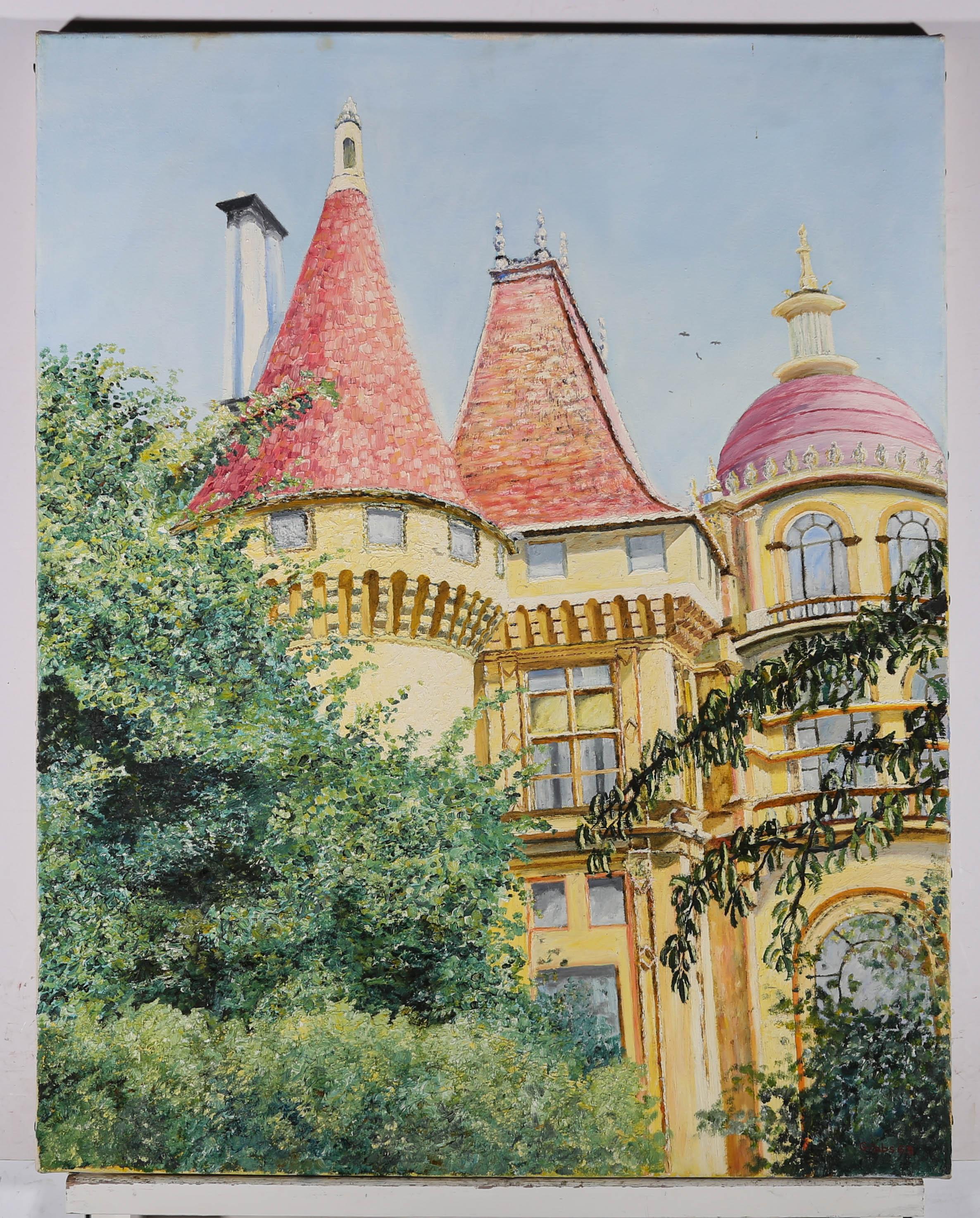 Gerry B. Gibbs - 1963 Öl, Gelbe Chateaux, gelbes Ölgemälde im Angebot 2