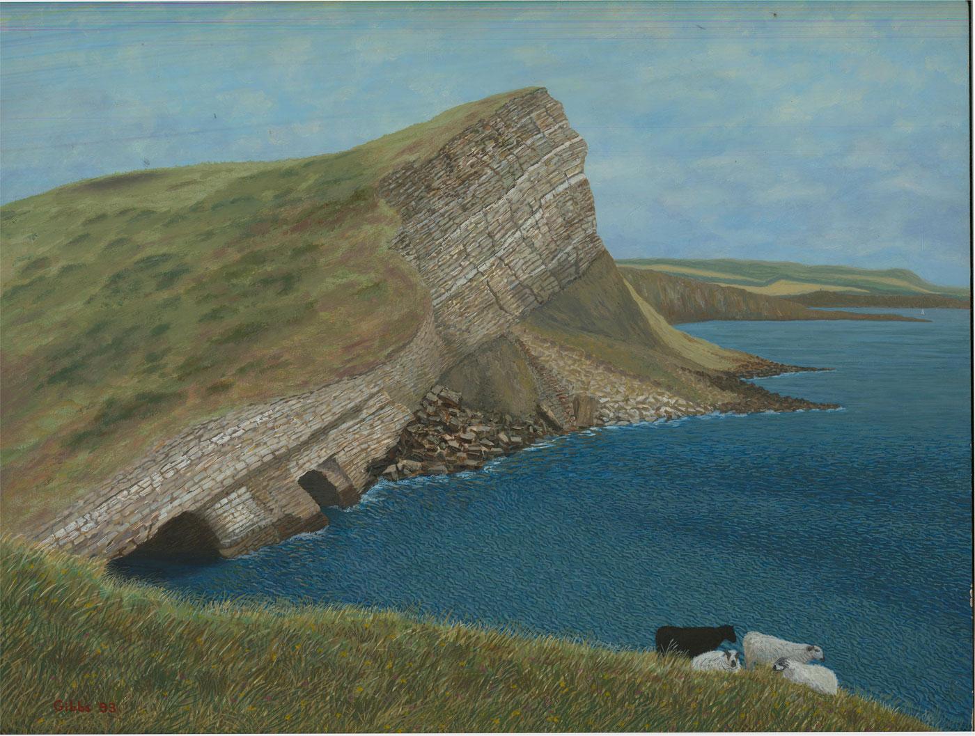Gerry B. Gibbs - Gerry B. Gibbs - 1993 Oil, Coastal Scene with Sheep ...