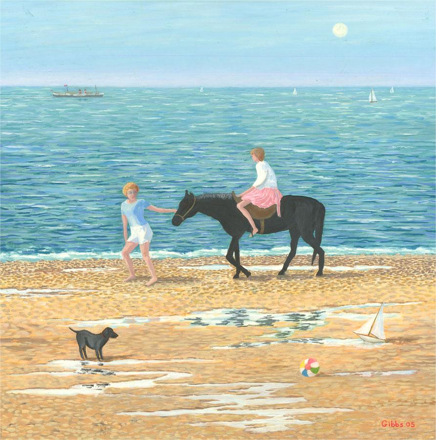 Gerry B. Gibbs - 2005 Oil, Donkey Ride on the Beach For Sale 3