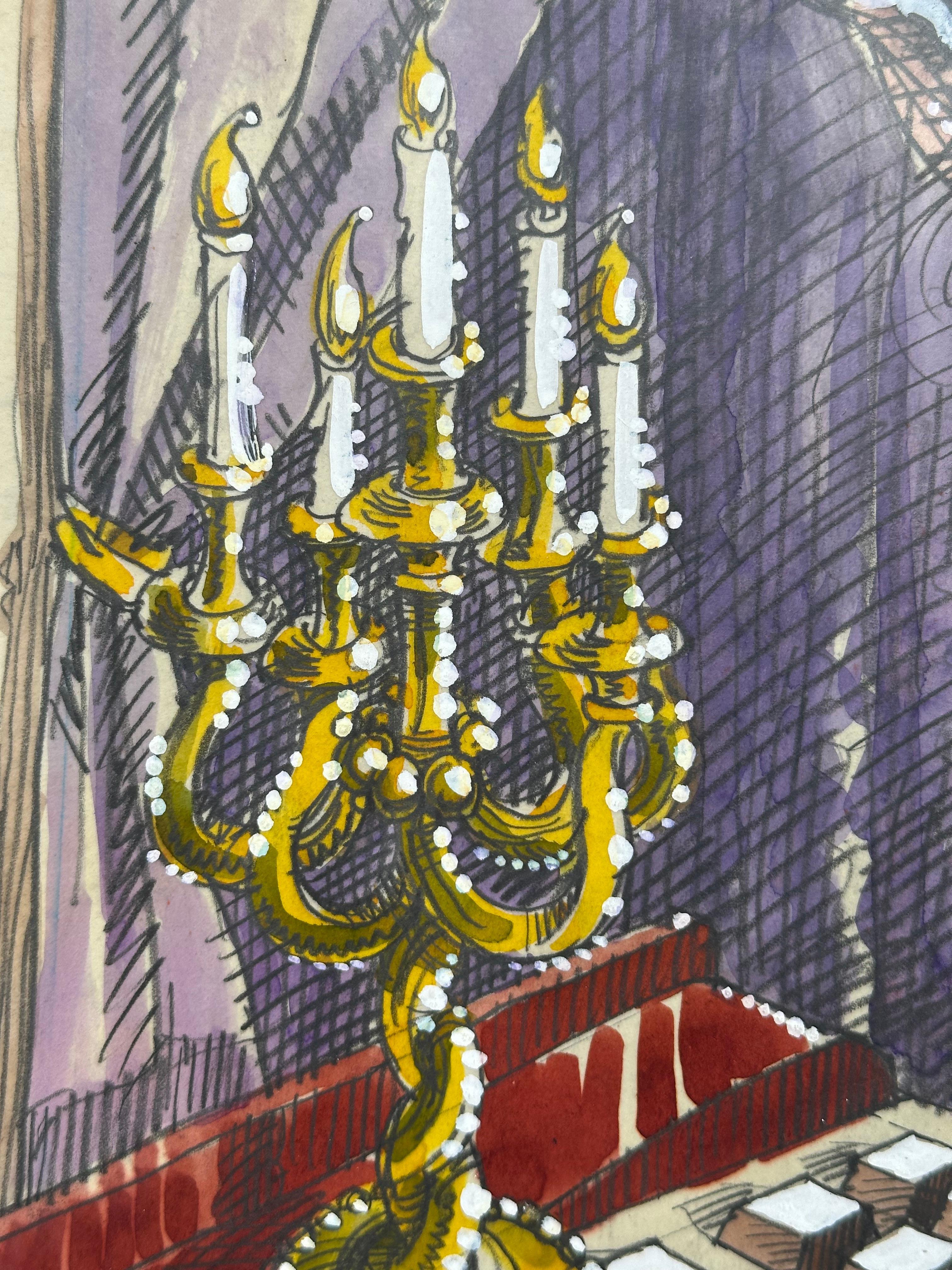 Liberace Pianist Cartoon Karikatur Illustration Gemälde (Braun), Figurative Painting, von Gerry Gersten