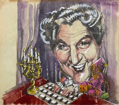 Liberace Pianist Cartoon Caricature illustration painting