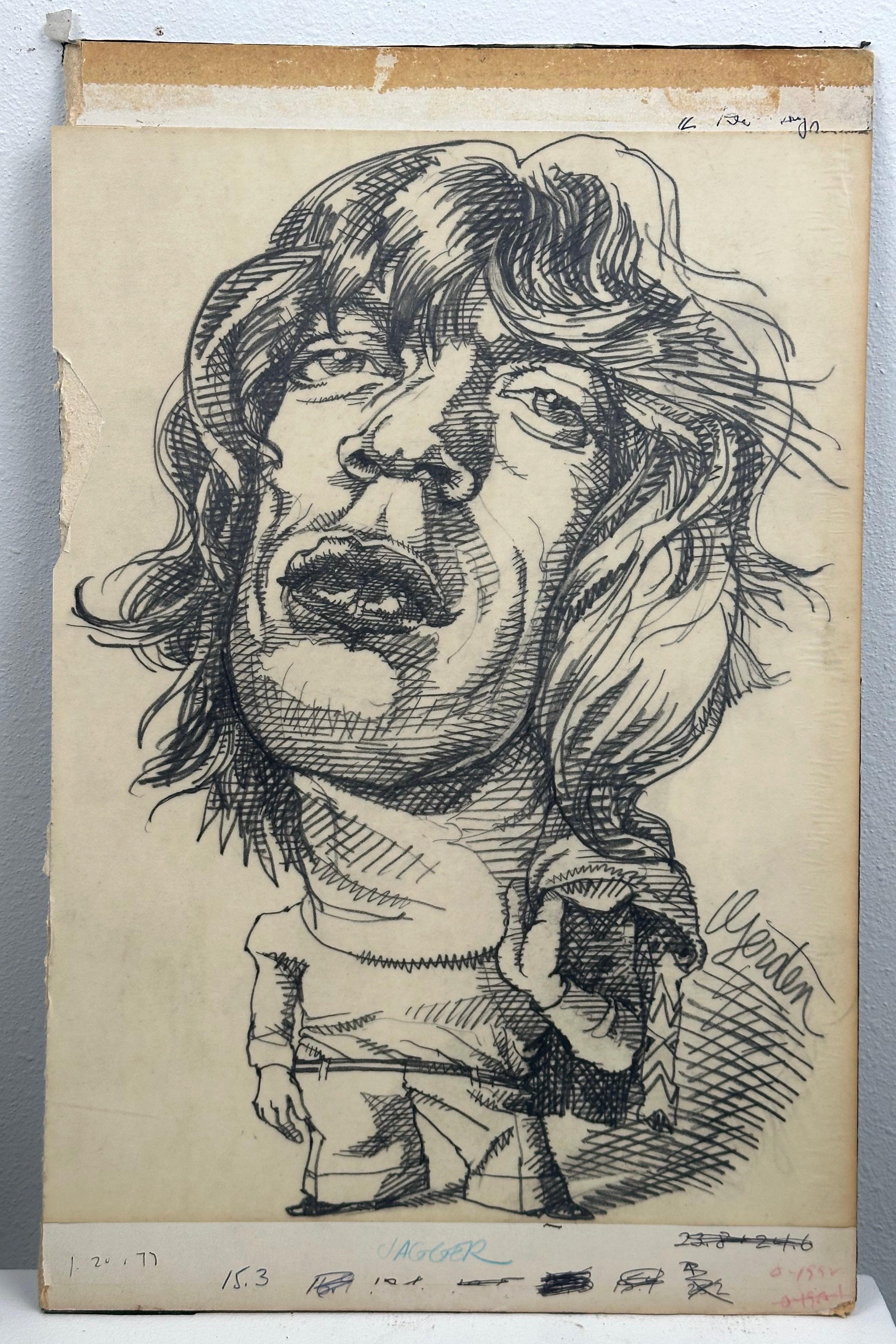 Mick Jagger 1977 Magazine Illustration portrait Dessin - Art de Gerry Gersten