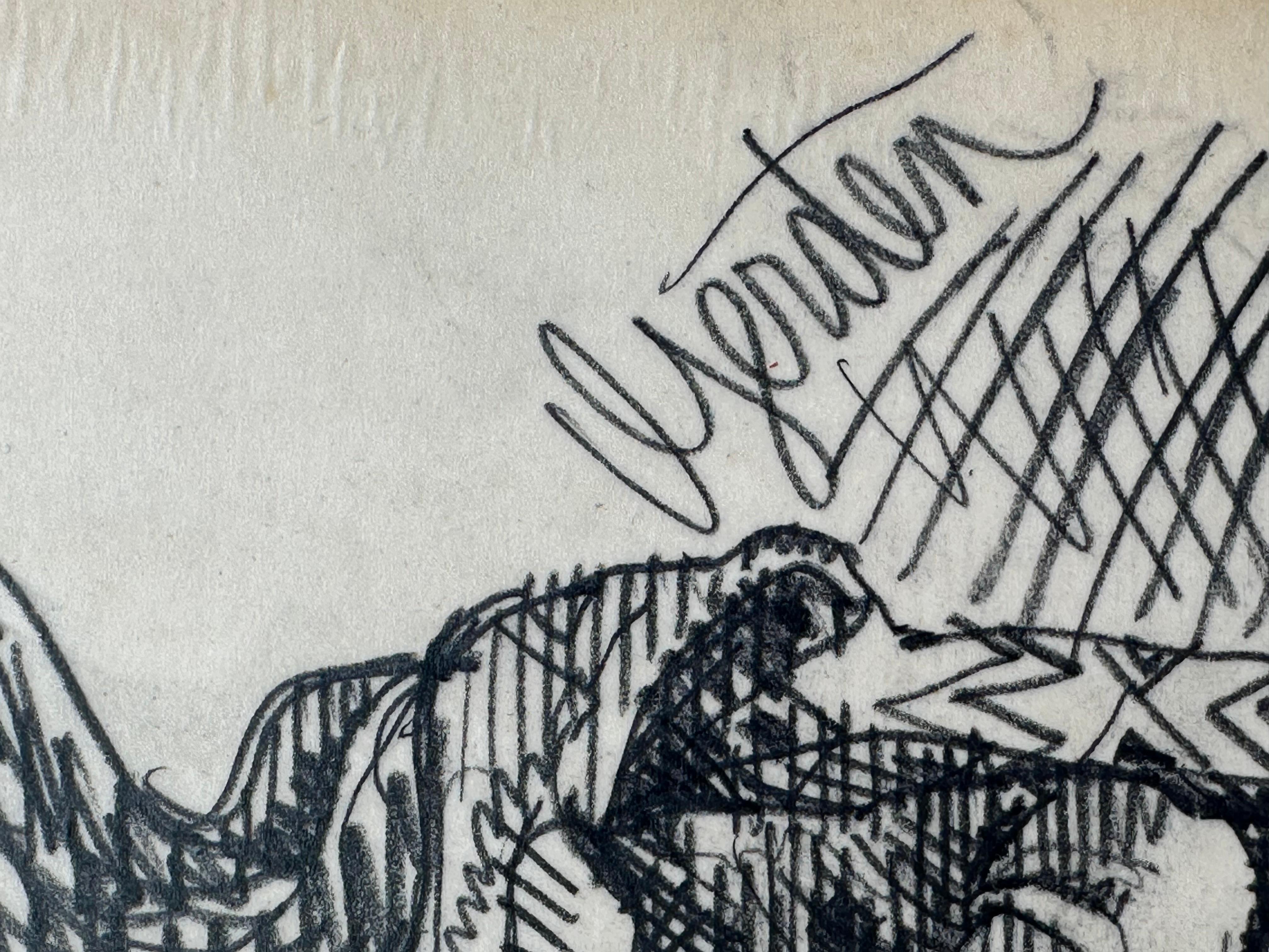 Gerry Gersten (1927-2017).

Mick Jagger, 1977. Crayon sur papier vélin. La feuille mesure 10,25 x 13,75 pouces, 

Feuille de Vellum collée sur le support mesurant 10.75 x 16 pouces.

Petite perte de papier Vellum en haut à gauche dans la marge