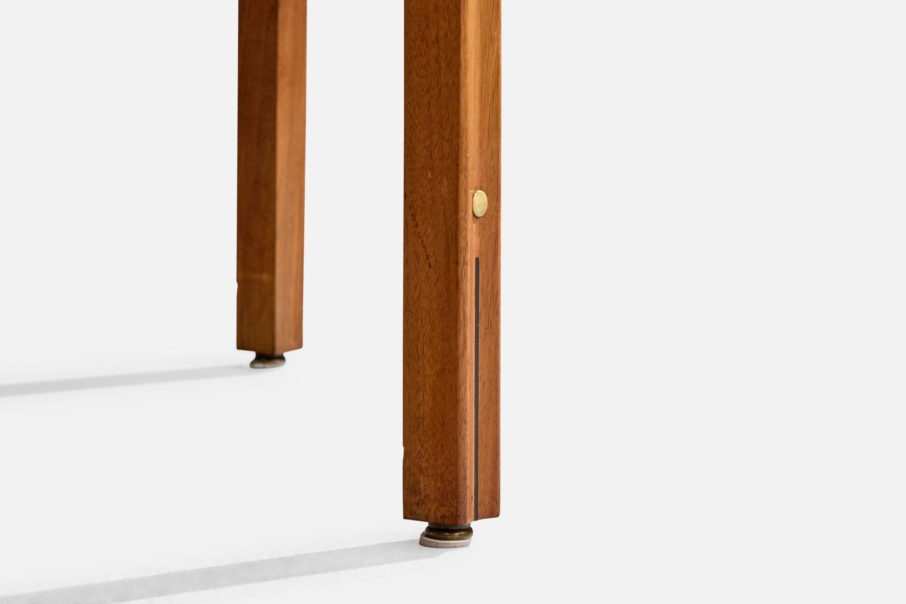 Gerry Zanck, table basse, noyer, travertin, canne, laiton, États-Unis, années 1950 en vente 1