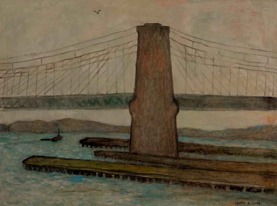 „Brooklyn Bridge II“ – Painting von Gershon Benjamin