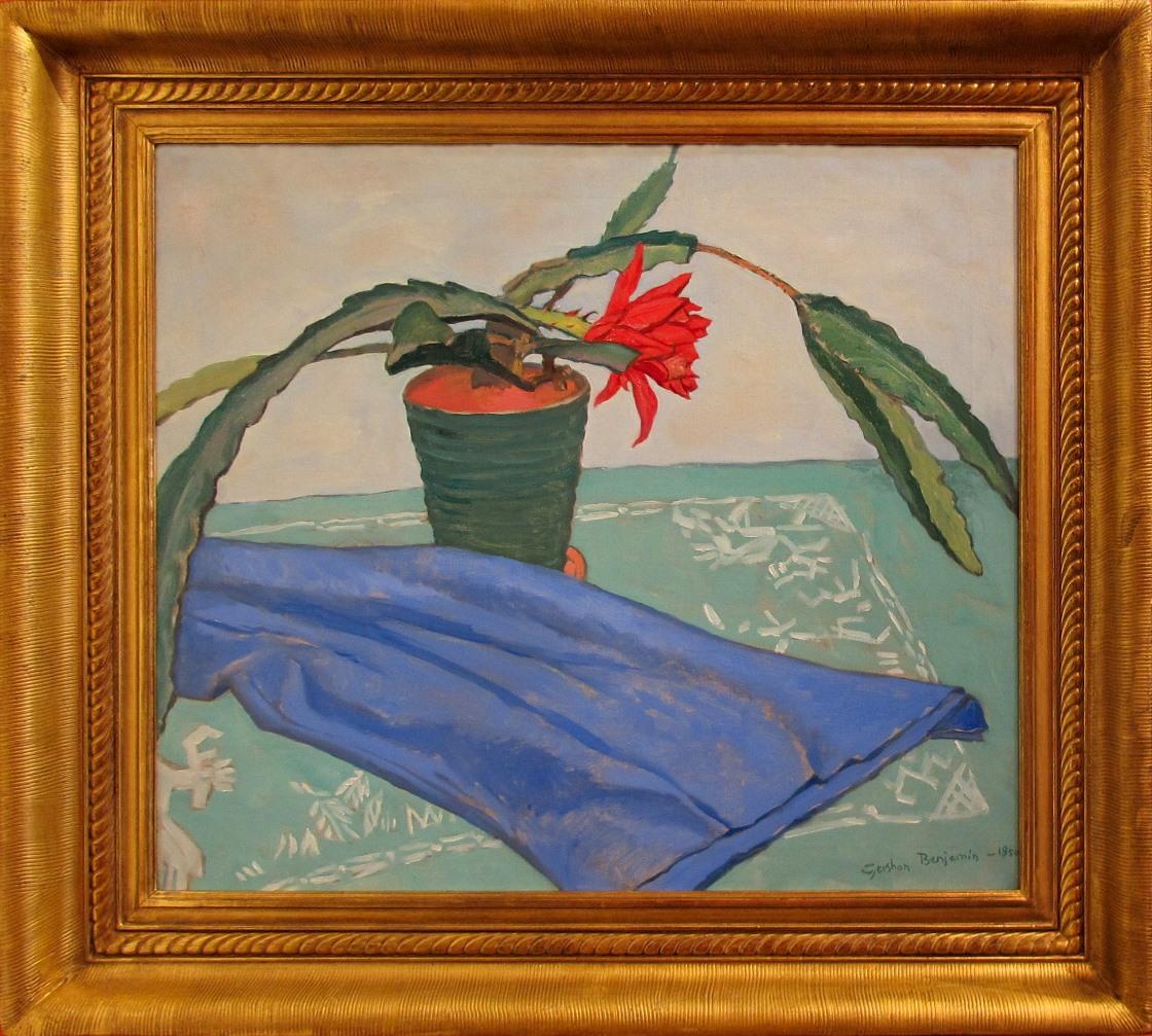 Still-Life Painting de Gershon Benjamin - "Cactus en flor"