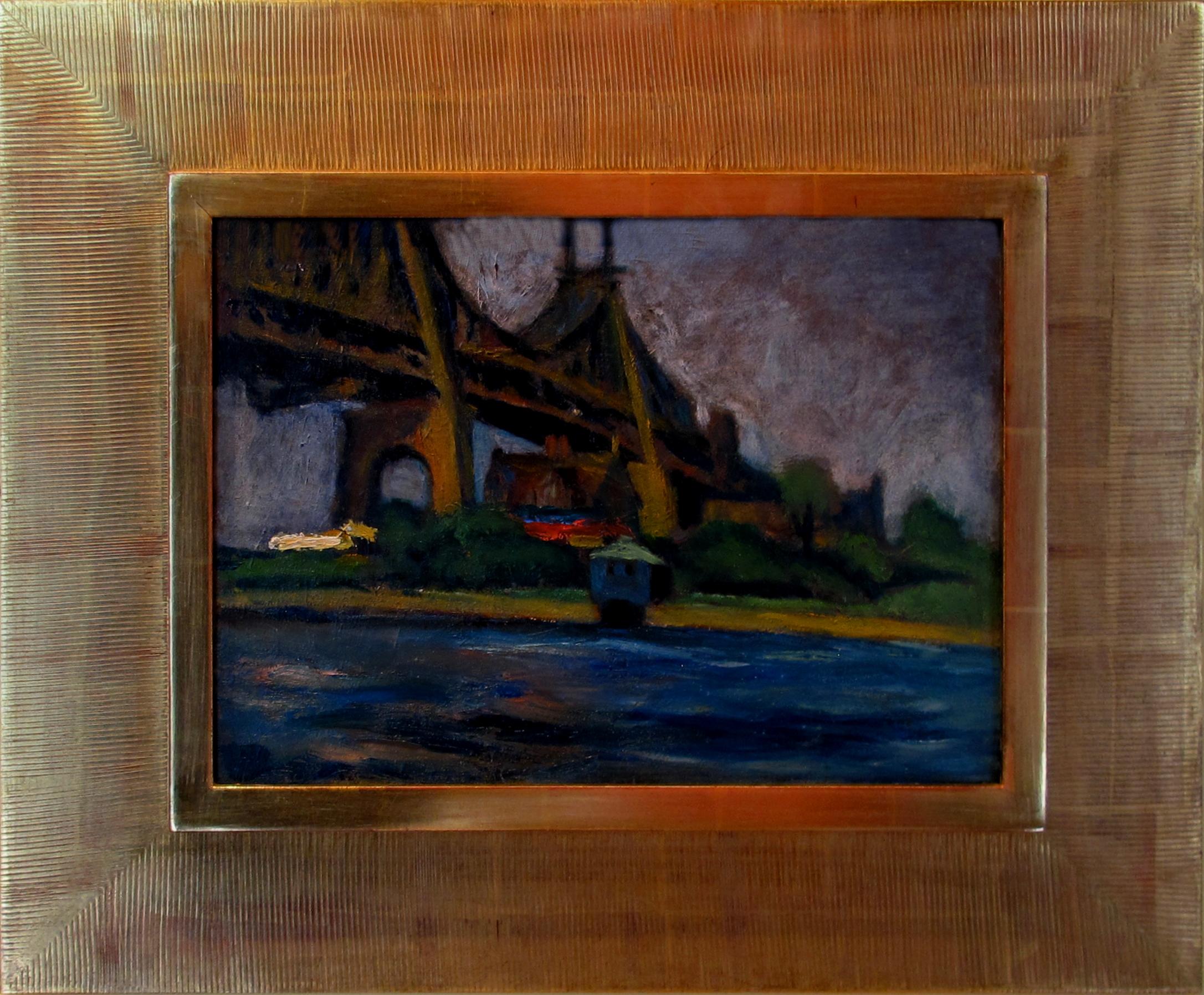 Gershon Benjamin Landscape Painting - "George Washington Bridge" / "The Musician"