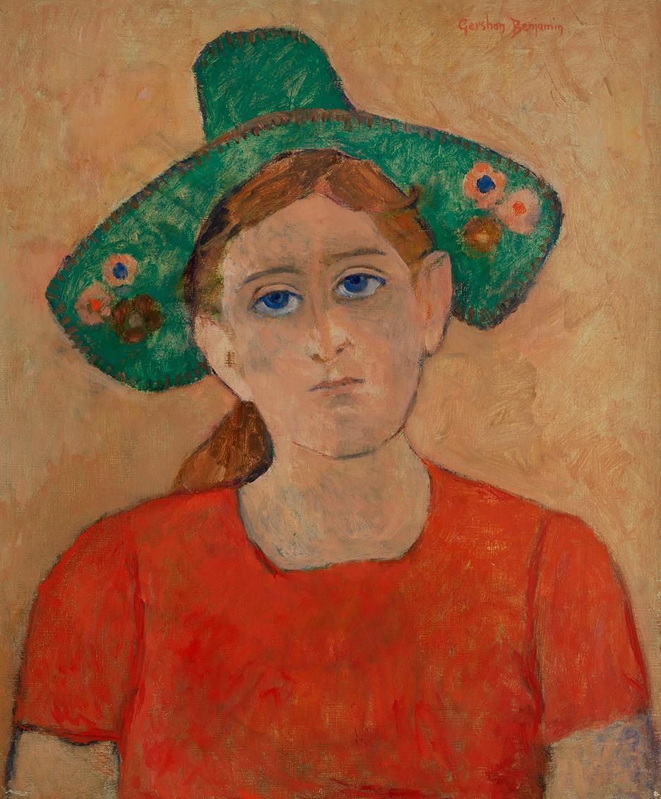 « Chapeau vert » - Painting de Gershon Benjamin