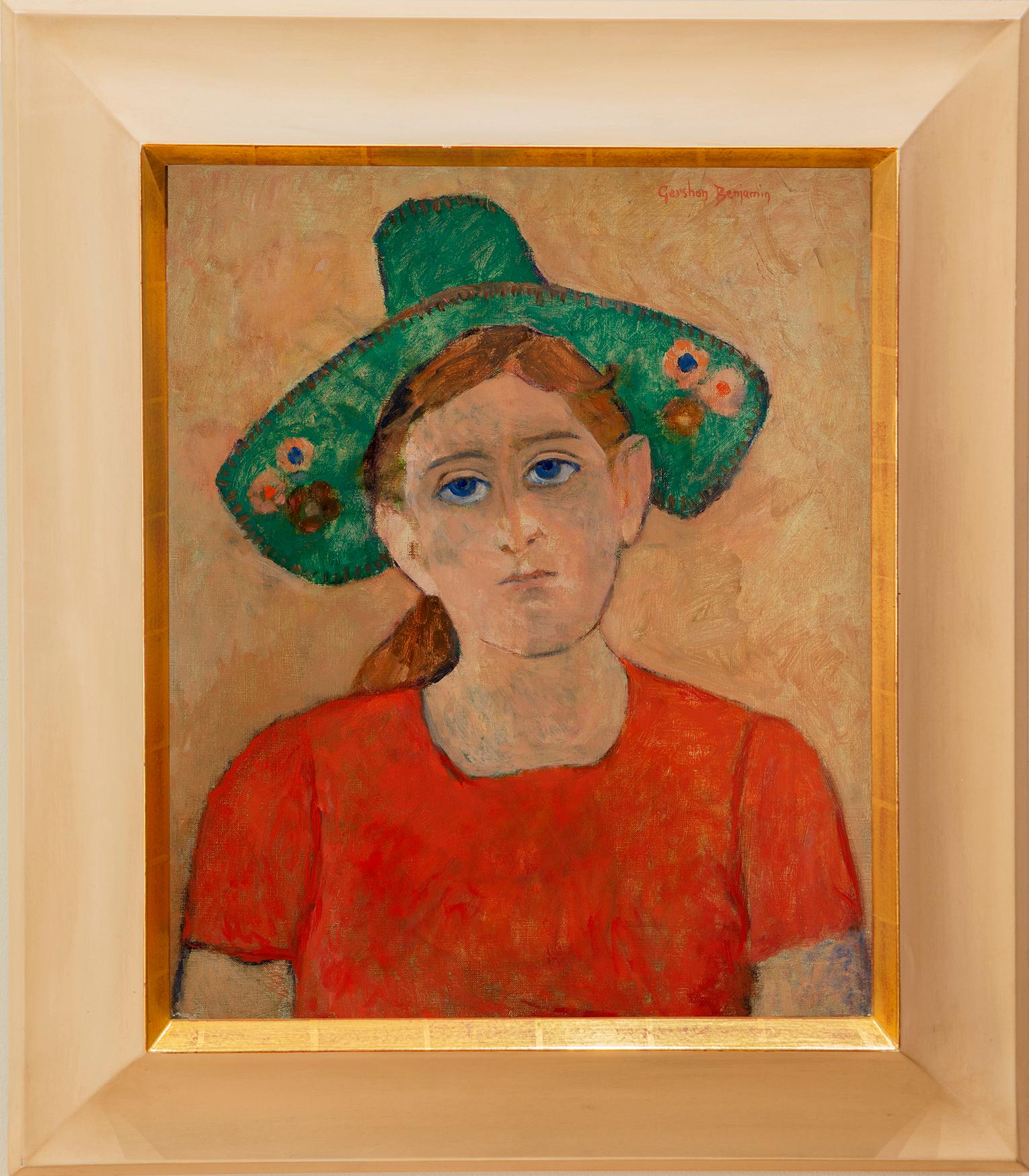 Gershon Benjamin Figurative Painting - "Green Hat"