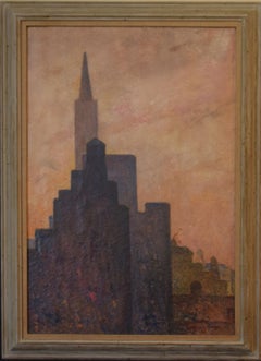 Manhattan-  Modernist Mid 20th Century WPA modernism NYC large urban landscape