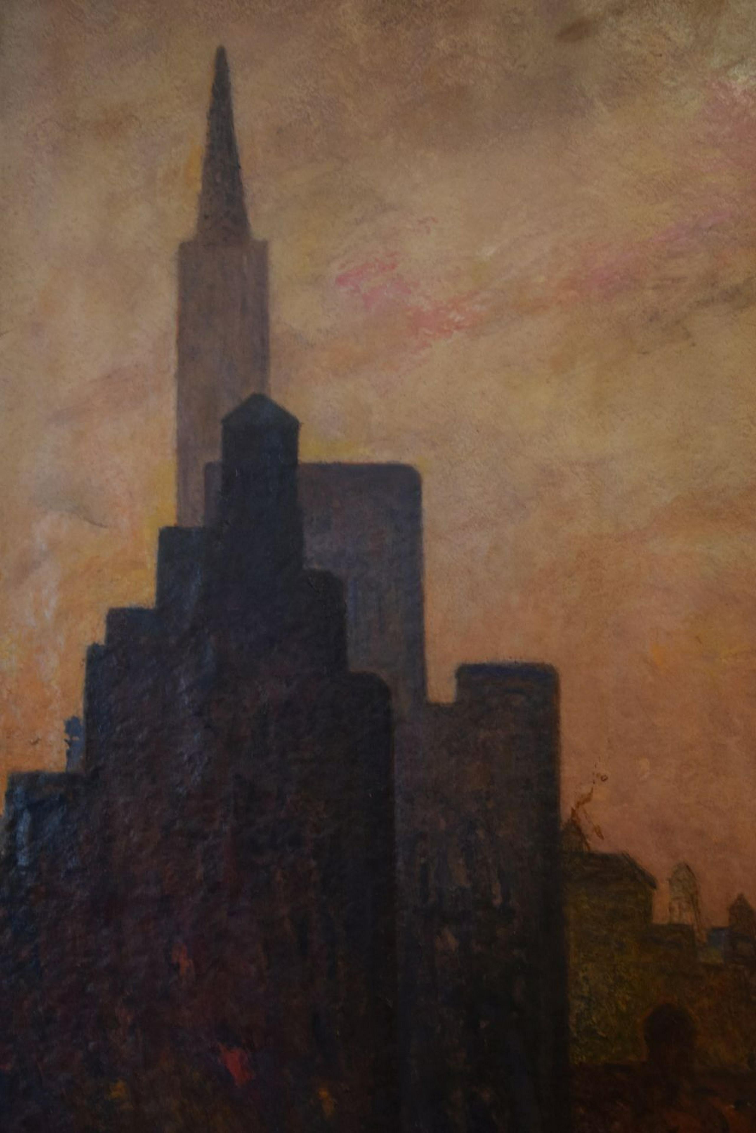 Manhattan-  Modernist Mid 20th Century WPA modernism NYC large urban landscape - Art by Gershon Benjamin