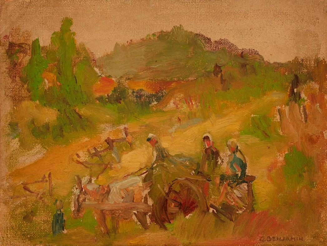 „Peddlers Cart““ – Painting von Gershon Benjamin
