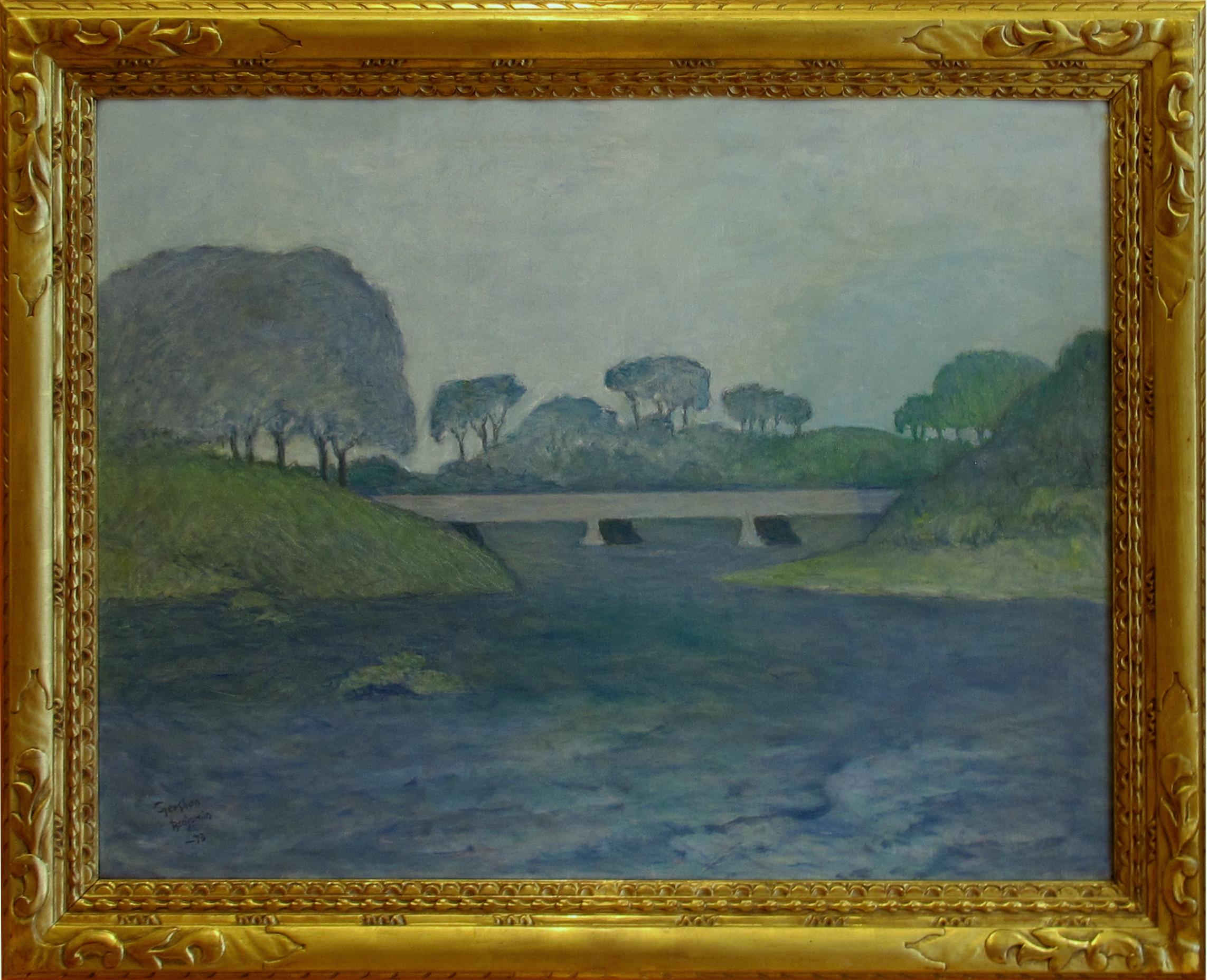 Gershon Benjamin Landscape Painting - "River and Bridge"