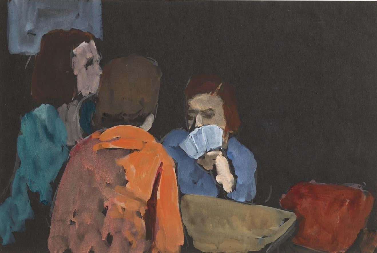 The Card Players - Modern Painting by Gershon Benjamin