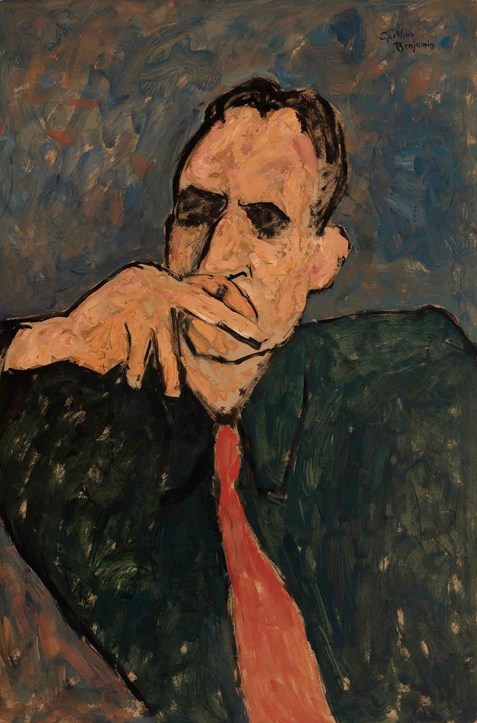 Gershon Benjamin Portrait Painting - "The Thinker"