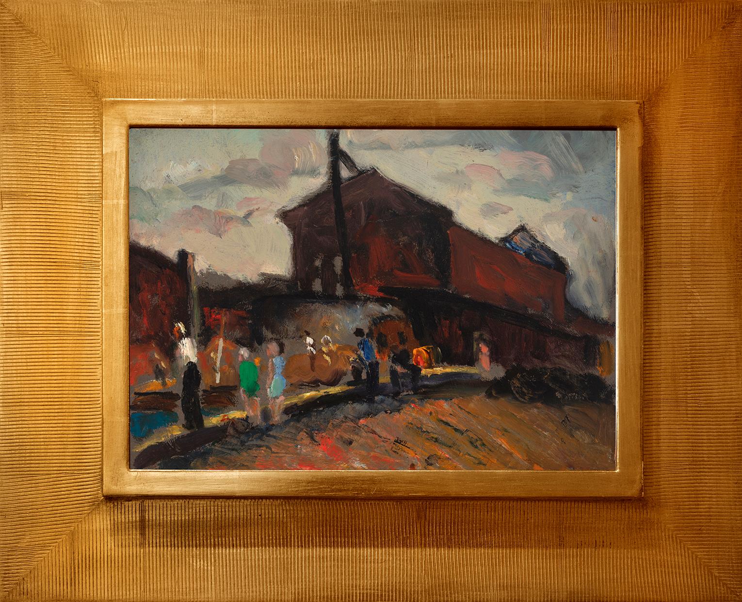 Gershon Benjamin Landscape Painting - "The Train Depot"