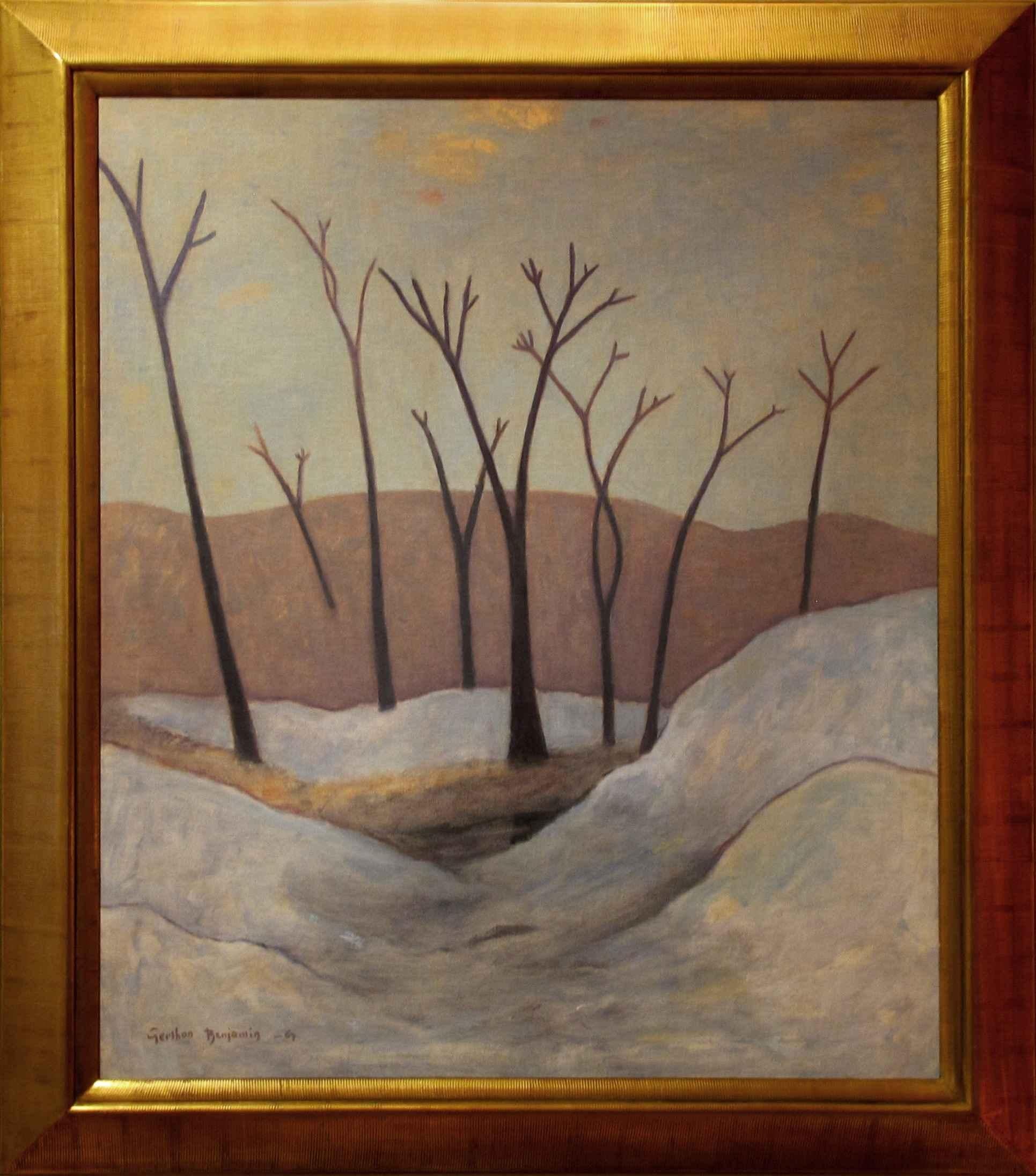 Gershon Benjamin Landscape Painting - "Trees in Winter"