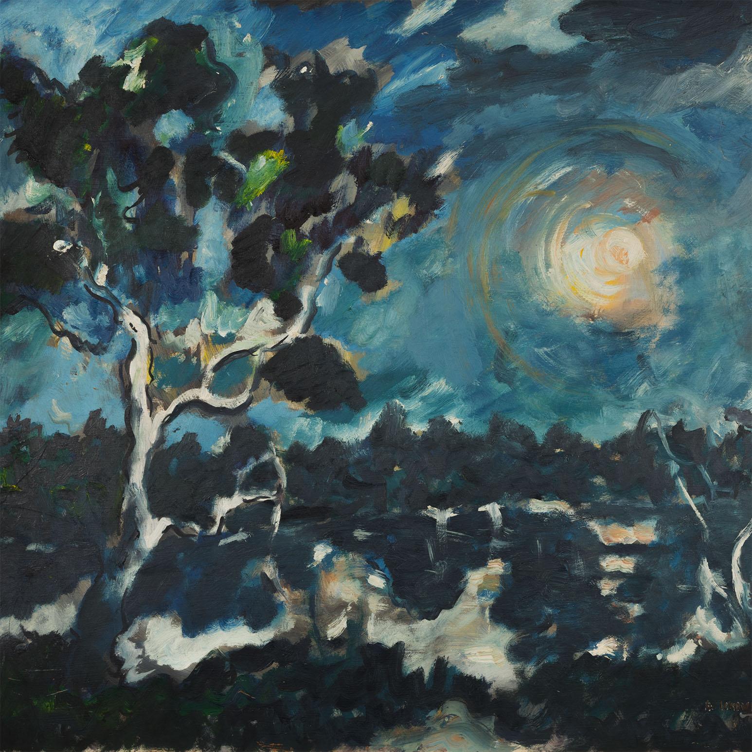 Minuit - Beige Landscape Painting par Gershon Iskowitz