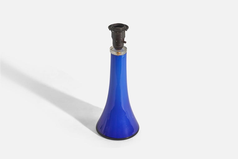 Swedish Gert Nyström, Table Lamps, Blue Glass, Hyllinge Glasbruk, Sweden, 1960s For Sale