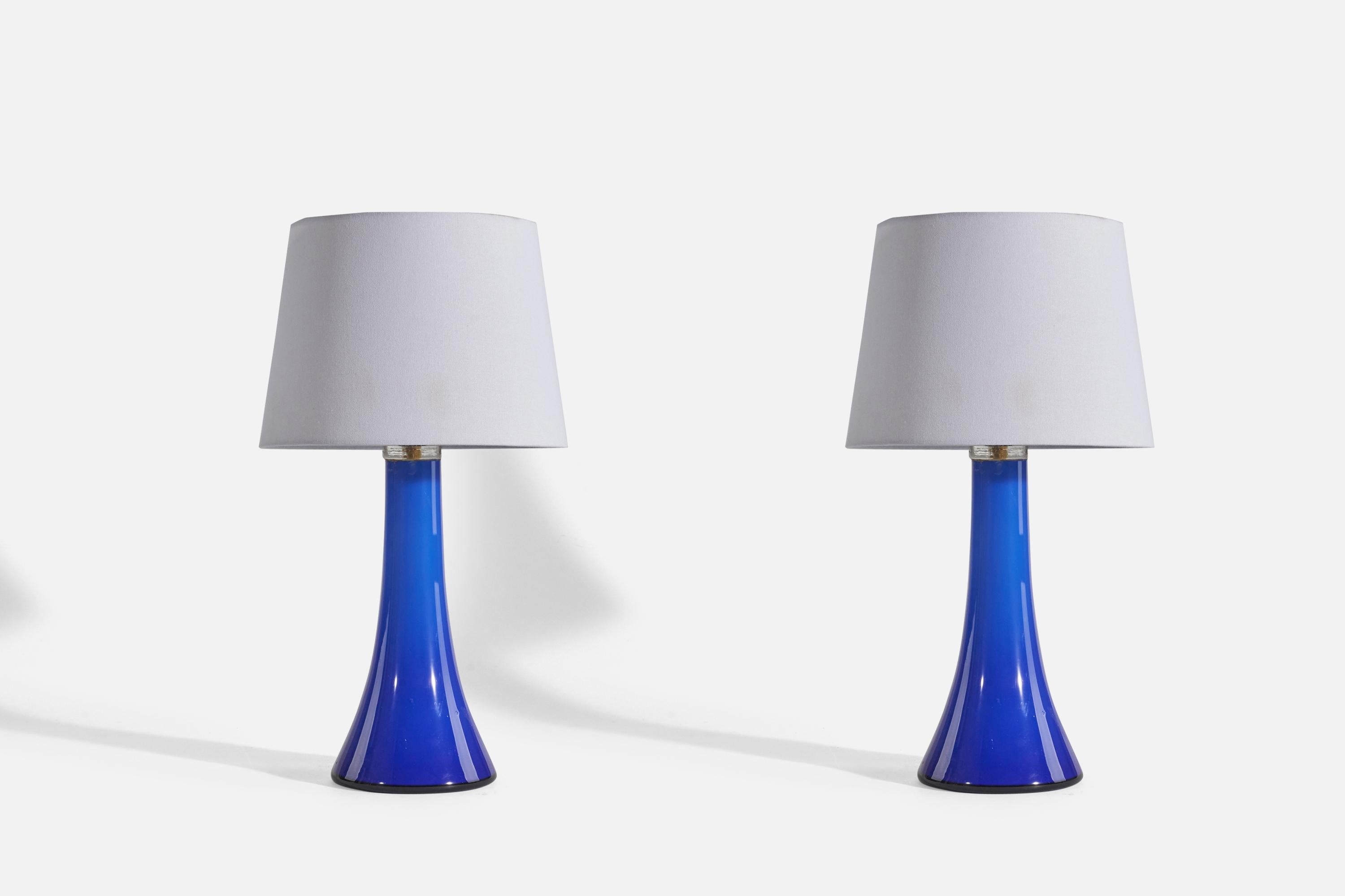 Swedish Gert Nyström, Table Lamps, Blue Glass, Hyllinge Glasbruk, Sweden, 1960s For Sale