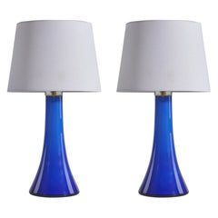 Gert Nyström, Table Lamps, Blue Glass, Hyllinge Glasbruk, Sweden, 1960s