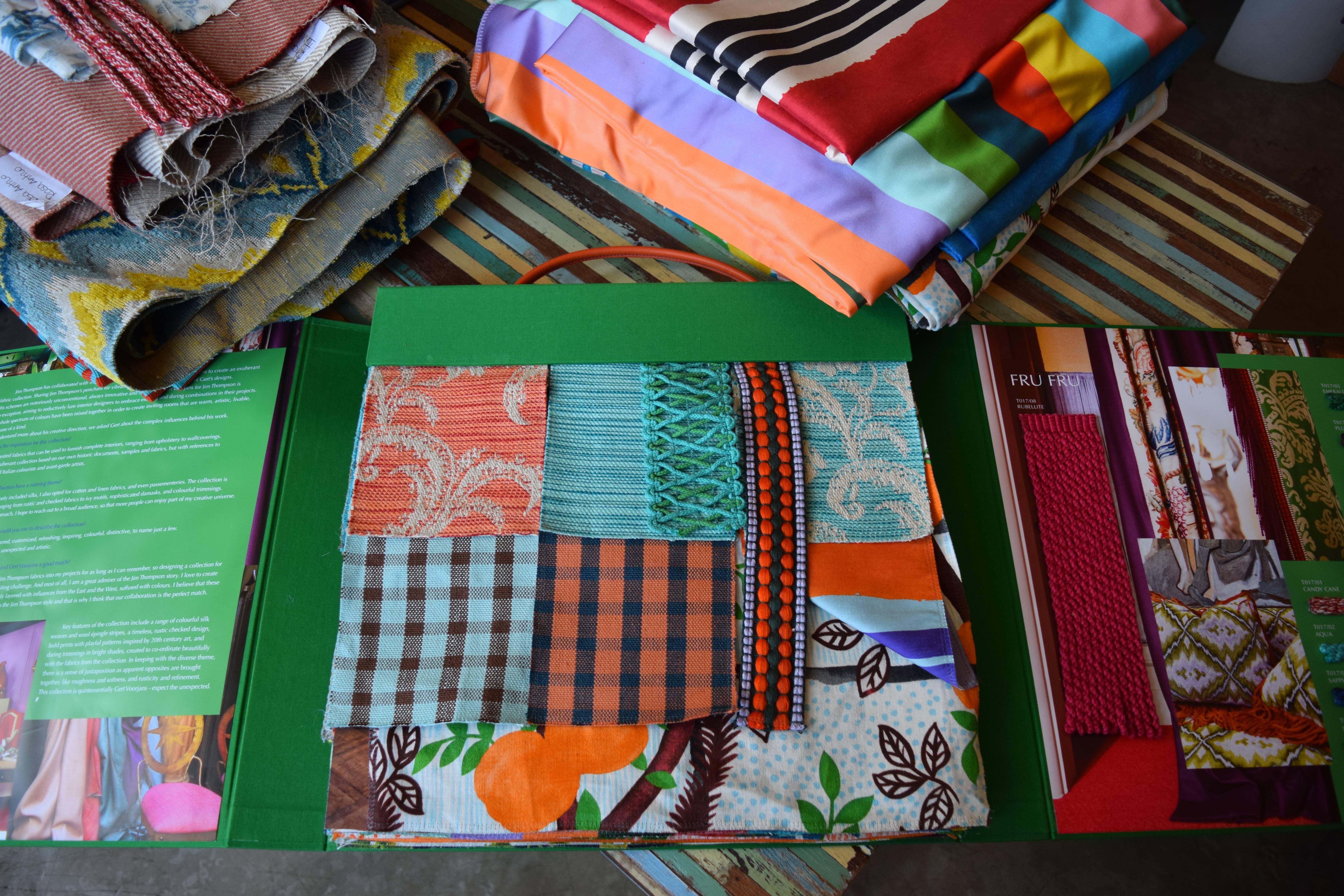 Gert Voorjans for Jim Thompson fabric collection sample book.

Jim Thompson has collaborated with interior architect Gert Voorjans to create an exuberant fabric collection. Sharing Jim Thompson’s penchant for vibrance, colour is a key component of
