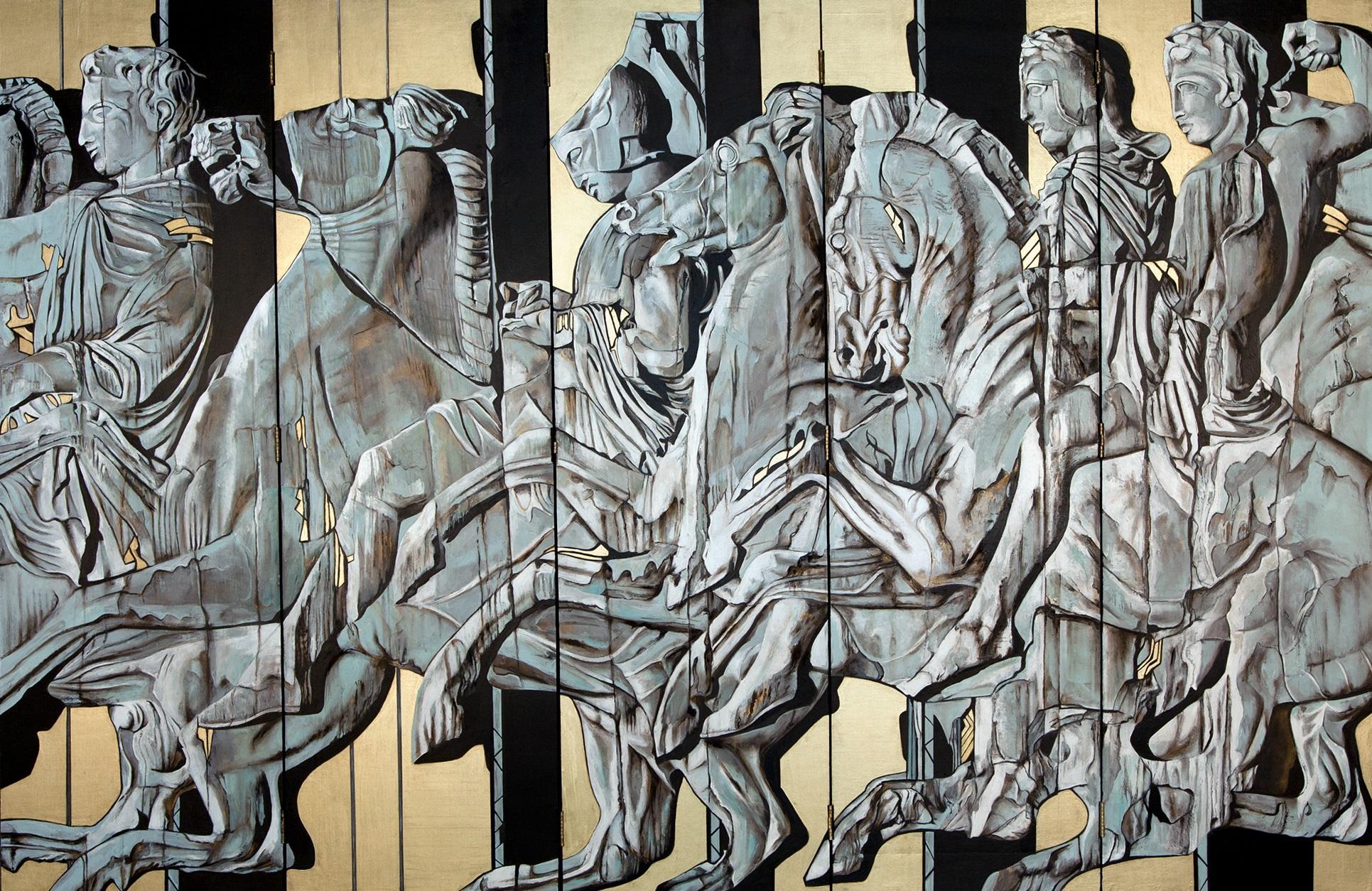 Victory One Timeless Heroes of the Parthenon Room Divider Tempera Gold In Stock