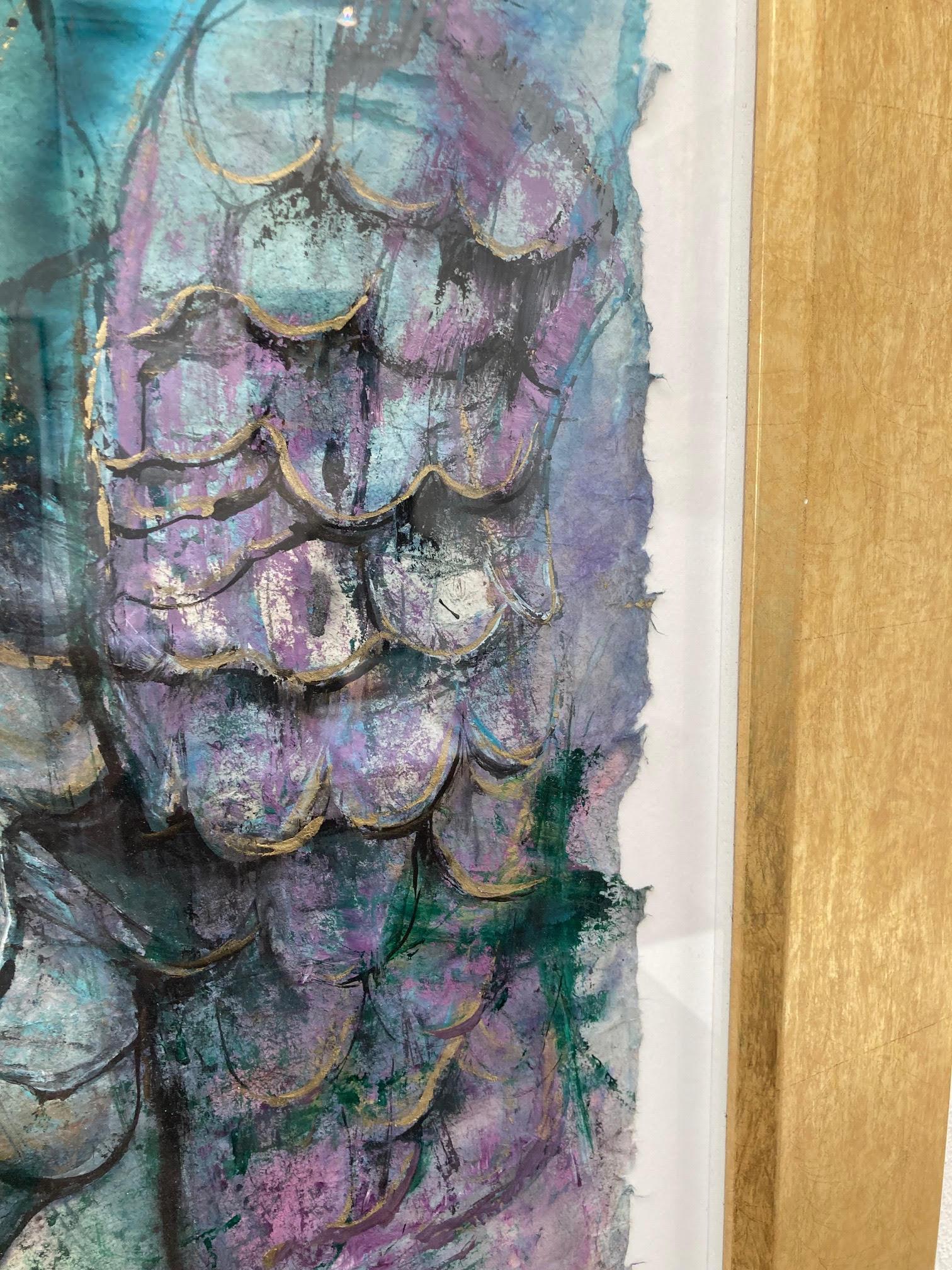 Aquarel des batailles intemporelles II - Chevaux encadrés en papier de riz faits à la main - En stock - Contemporain Painting par Gerti Bierenbroodspot